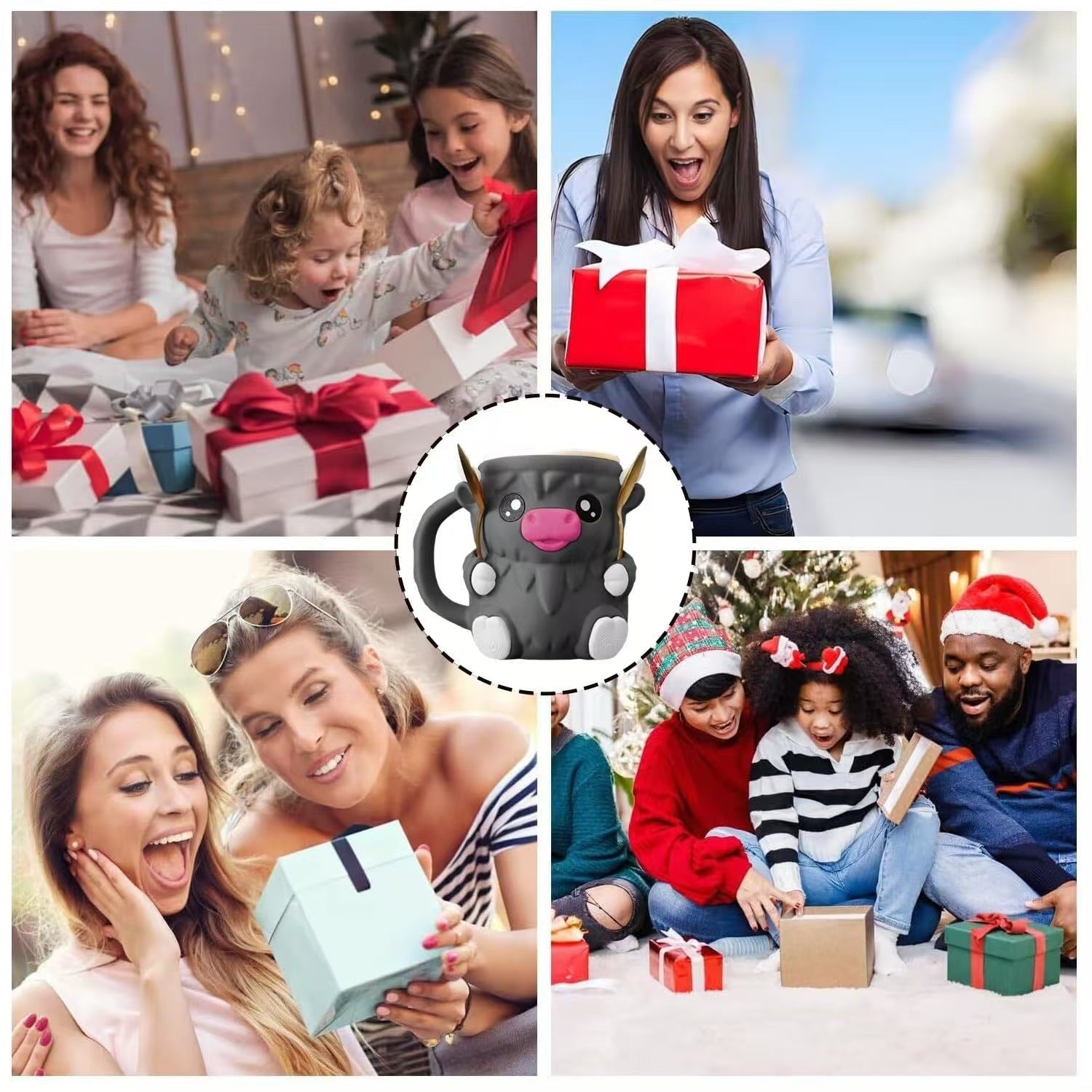 Modern Highland Cow Ice Pint Holder – Fun Animal Mug with Secret Snack Drawer, Lid Holders, and Wide Opening(Black)