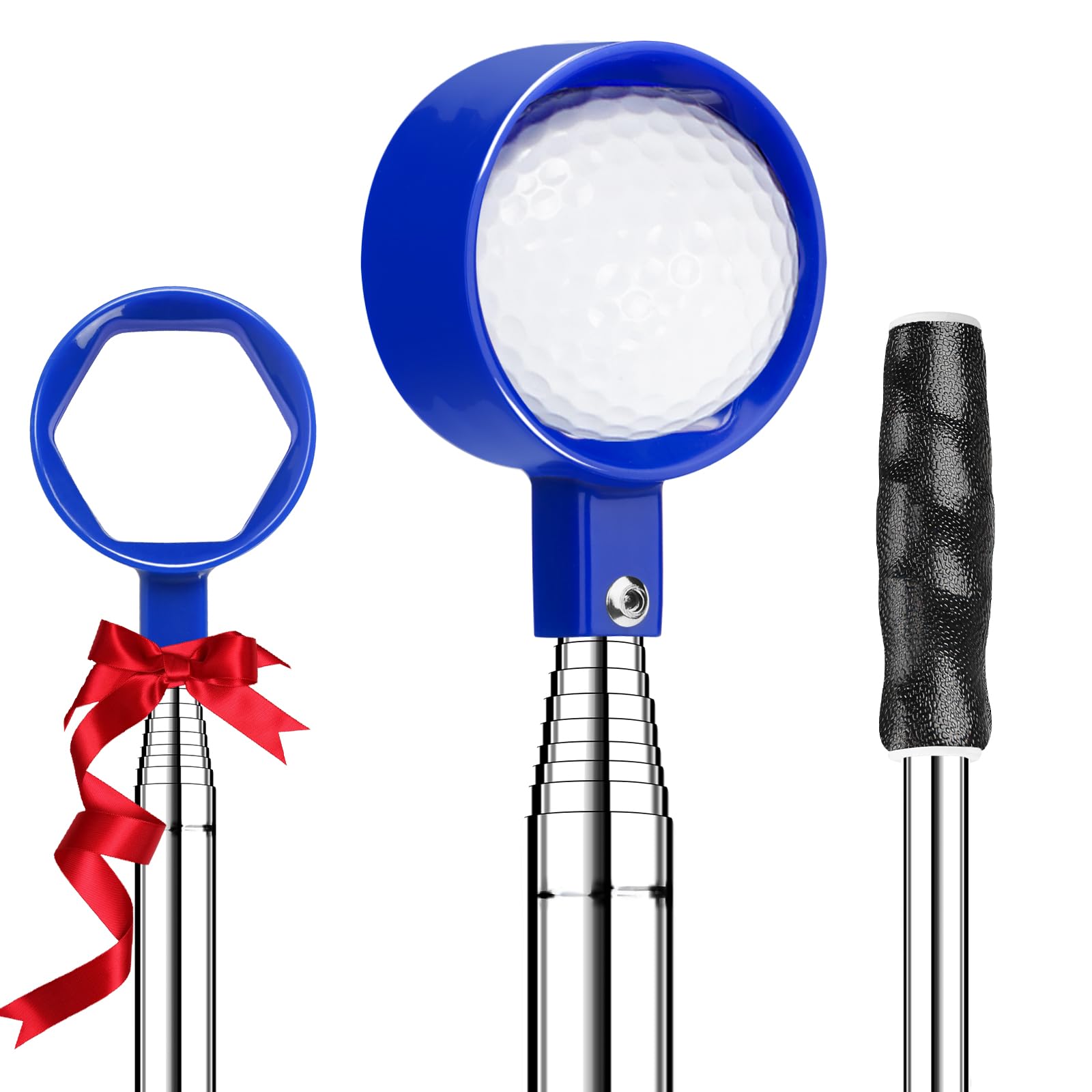 Telescopic Golf Ball Retriever 9FT – Blue Stainless Steel Pole with Durable Nylon Head for Water, Sand & Bush Retrieval (Blue)