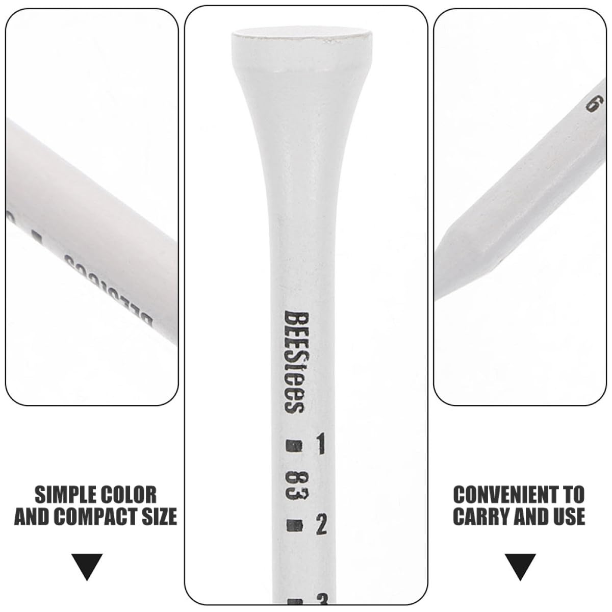 Golf Tee Pack of 100 with Measurement Scale – White Plastic Tees for Driving Range, Practice & Tournament Use (White)