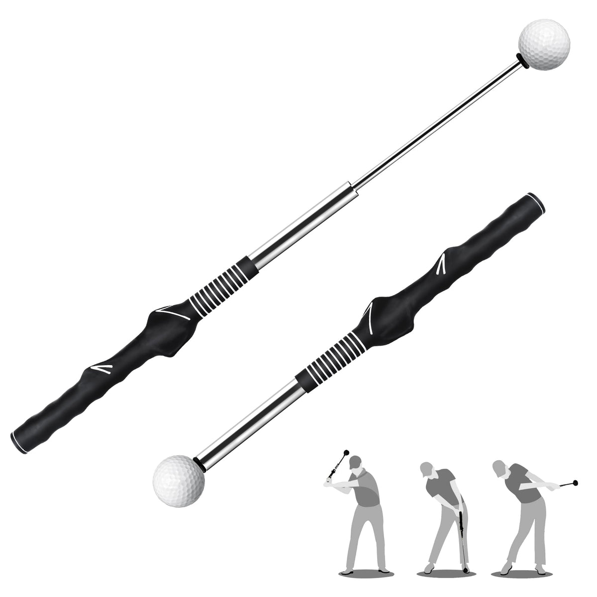 Retractable Golf Swing Trainer with Click Sound – Black Adjustable Tempo Training Aid for Home, Office &amp; Driving Range Practice (Black)