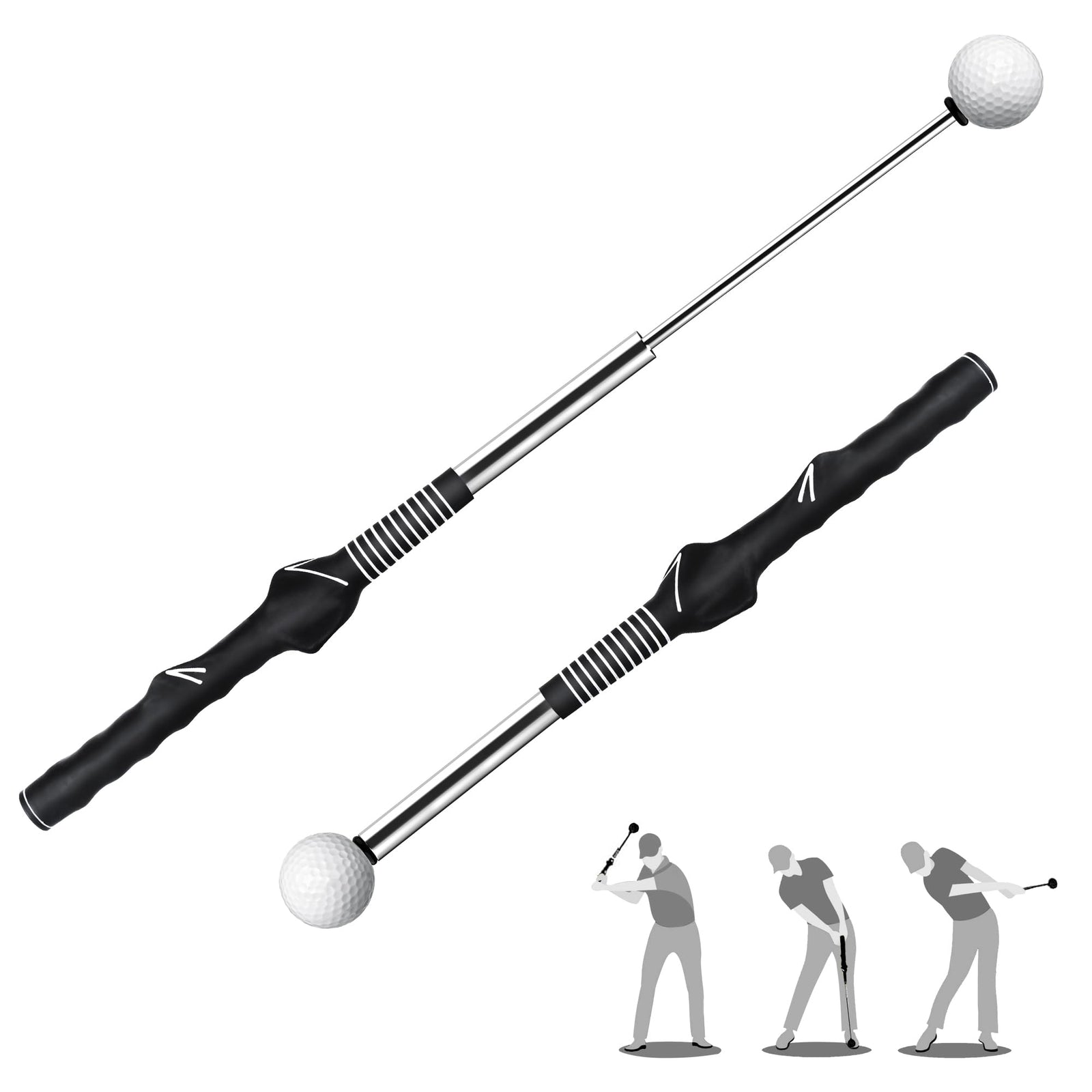 Retractable Golf Swing Trainer with Click Sound – Black Adjustable Tempo Training Aid for Home, Office & Driving Range Practice (Black)