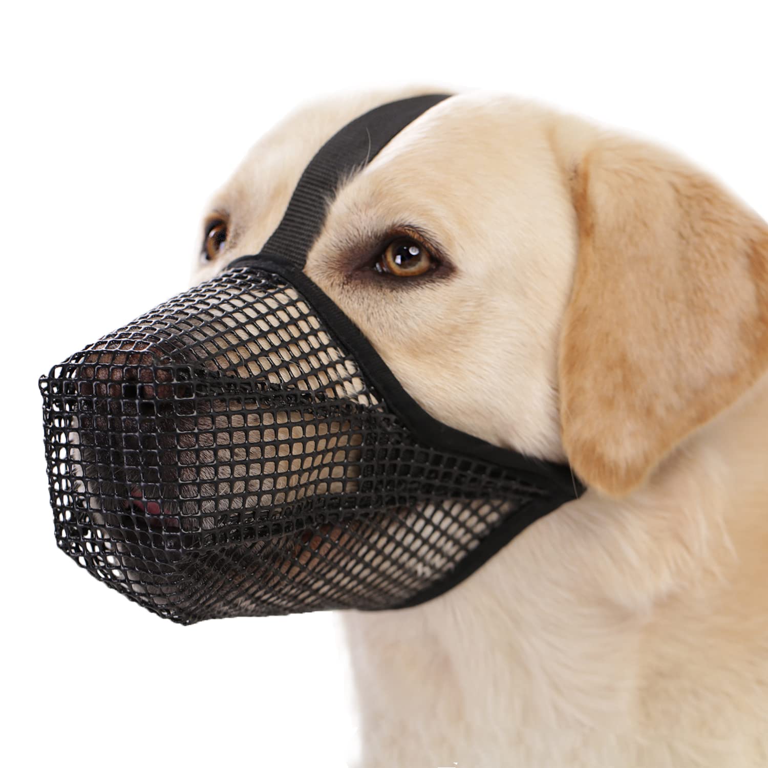 Soft Mesh Dog Muzzle for Small Medium Large Dogs – Breathable Adjustable Anti-Bite Chewing Guard with Overhead Strap – Fits Labrador, German Shepherd, Golden Retriever – 5 Sizes (Black,S)