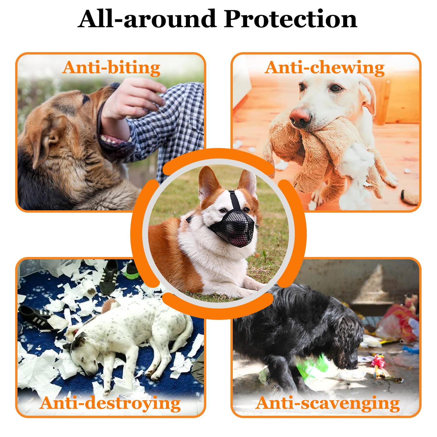 Soft Mesh Dog Muzzle for Small Medium Large Dogs – Breathable Adjustable Anti-Bite Chewing Guard with Overhead Strap – Fits Labrador, German Shepherd, Golden Retriever – 5 Sizes (Grey,XL)