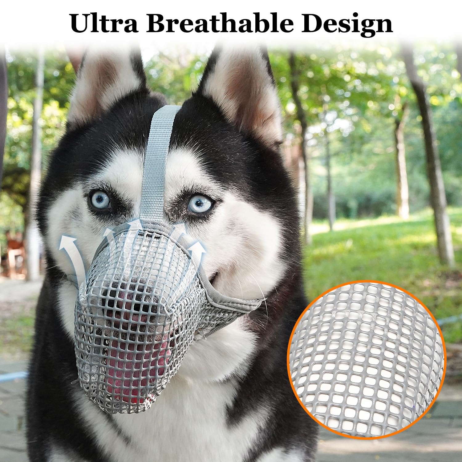 Soft Mesh Dog Muzzle for Small Medium Large Dogs – Breathable Adjustable Anti-Bite Chewing Guard with Overhead Strap – Fits Labrador, German Shepherd, Golden Retriever – 5 Sizes (Grey,XS)