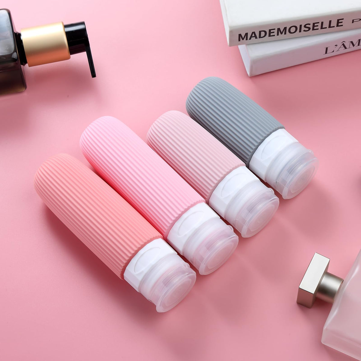 16-Piece Travel Bottle Set with Leak-Proof Silicone Squeeze Bottles – Reusable Toiletry Containers for Shampoo, Lotion, Makeup Remover (Pink)  | Other Colors Available in Store