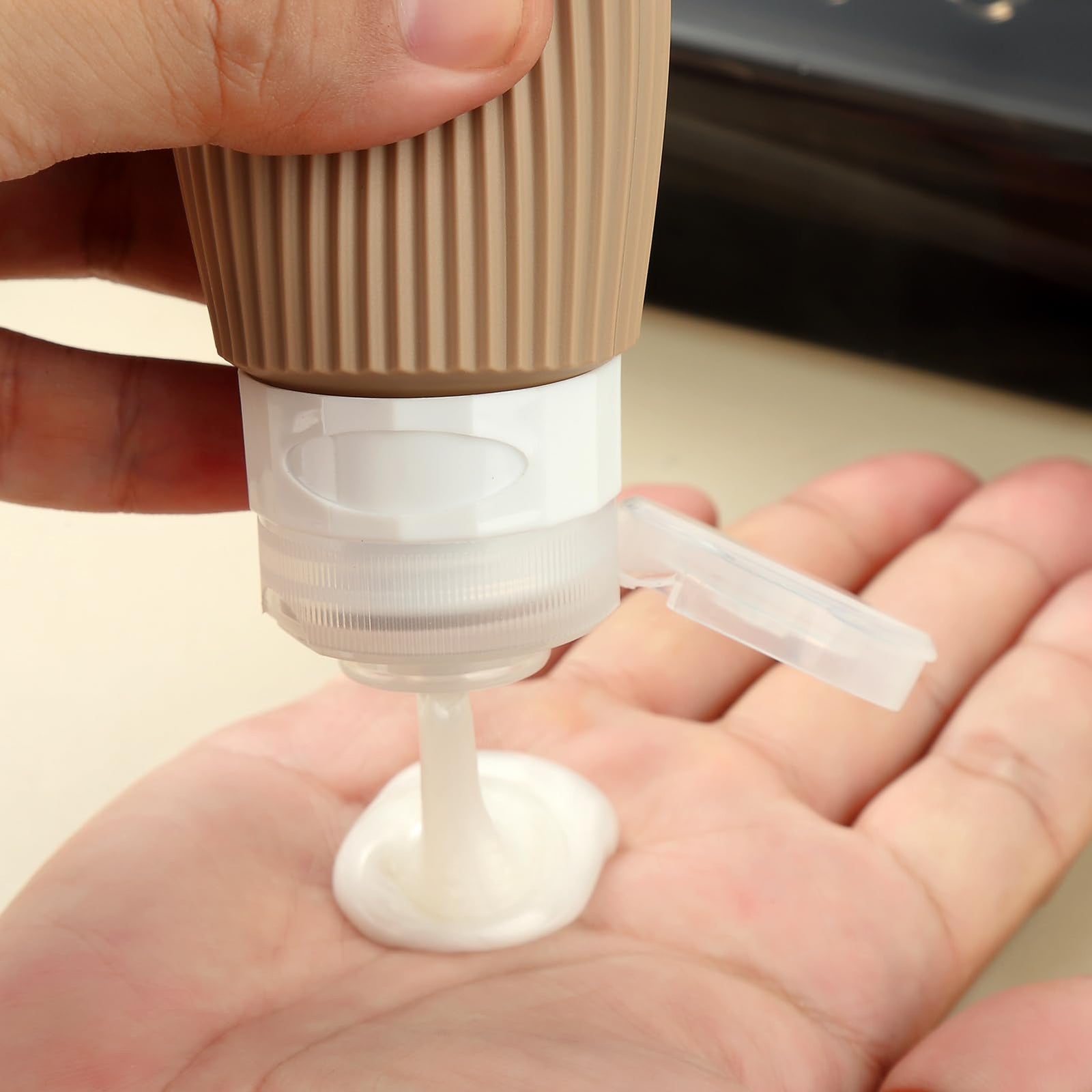 16-Piece Travel Bottle Set with Leak-Proof Silicone Squeeze Bottles – Reusable Toiletry Containers for Shampoo, Lotion, Makeup Remover (Cream)  | Other Colors Available in Store