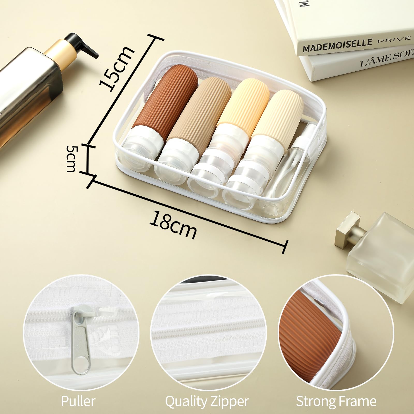 16-Piece Travel Bottle Set with Leak-Proof Silicone Squeeze Bottles – Reusable Toiletry Containers for Shampoo, Lotion, Makeup Remover (Cream)  | Other Colors Available in Store