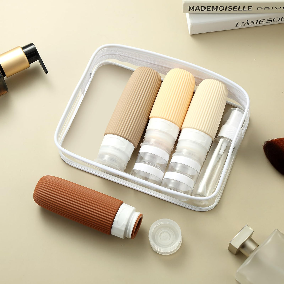 16-Piece Travel Bottle Set with Leak-Proof Silicone Squeeze Bottles – Reusable Toiletry Containers for Shampoo, Lotion, Makeup Remover (Cream)  | Other Colors Available in Store