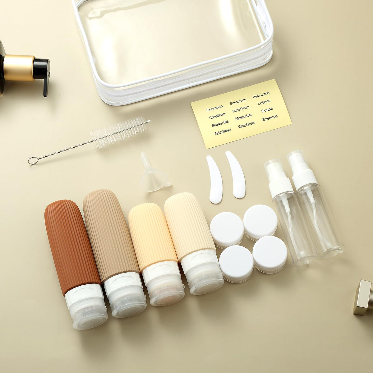 16-Piece Travel Bottle Set with Leak-Proof Silicone Squeeze Bottles – Reusable Toiletry Containers for Shampoo, Lotion, Makeup Remover (Cream)  | Other Colors Available in Store