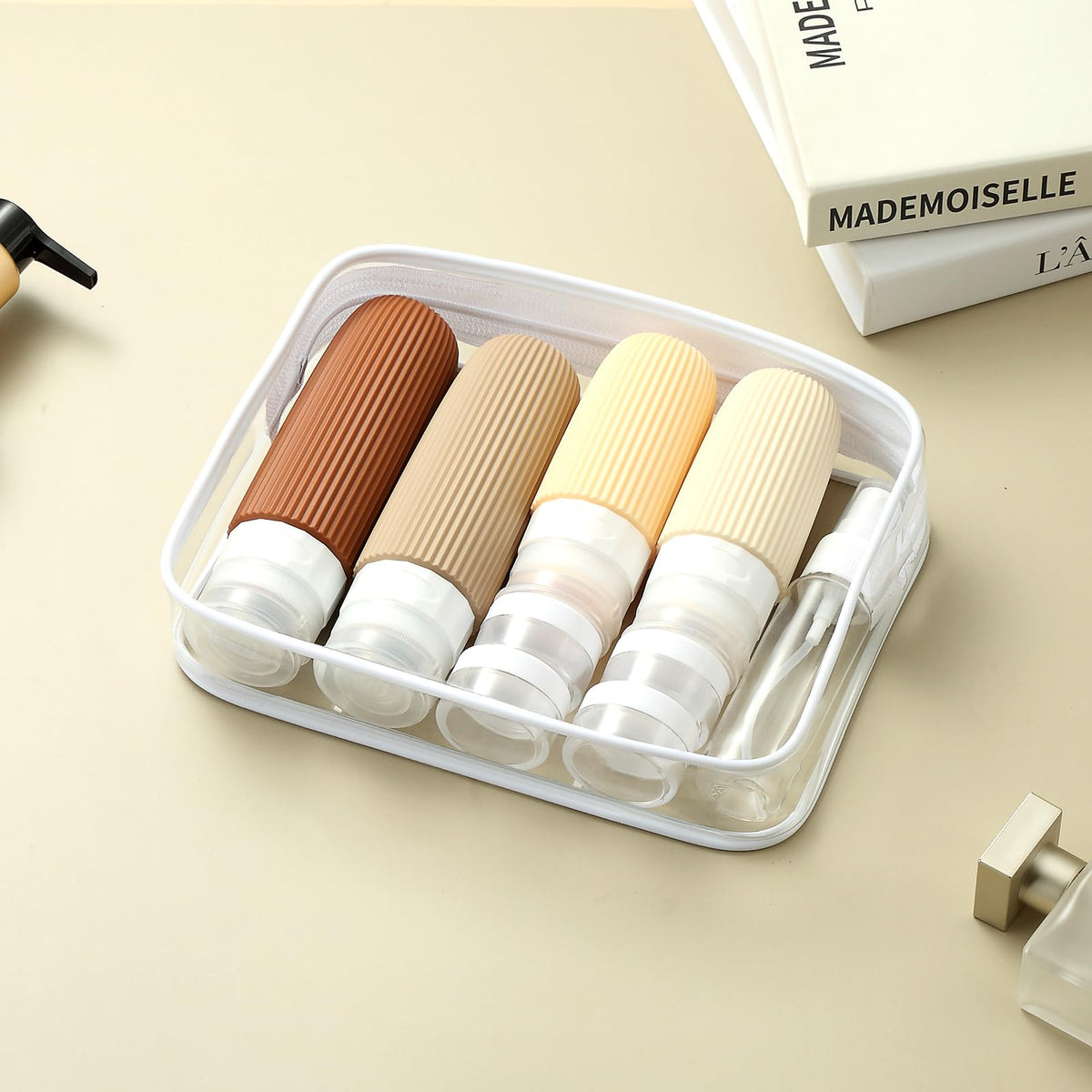 16-Piece Travel Bottle Set with Leak-Proof Silicone Squeeze Bottles – Reusable Toiletry Containers for Shampoo, Lotion, Makeup Remover (Cream)  | Other Colors Available in Store