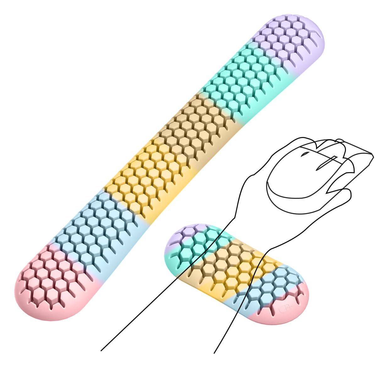 Ergonomic Silicone Wrist Rest Set – Keyboard & Mouse Support Pad with Honeycomb Design for Office, Gaming, and Home Use (Rainbow)