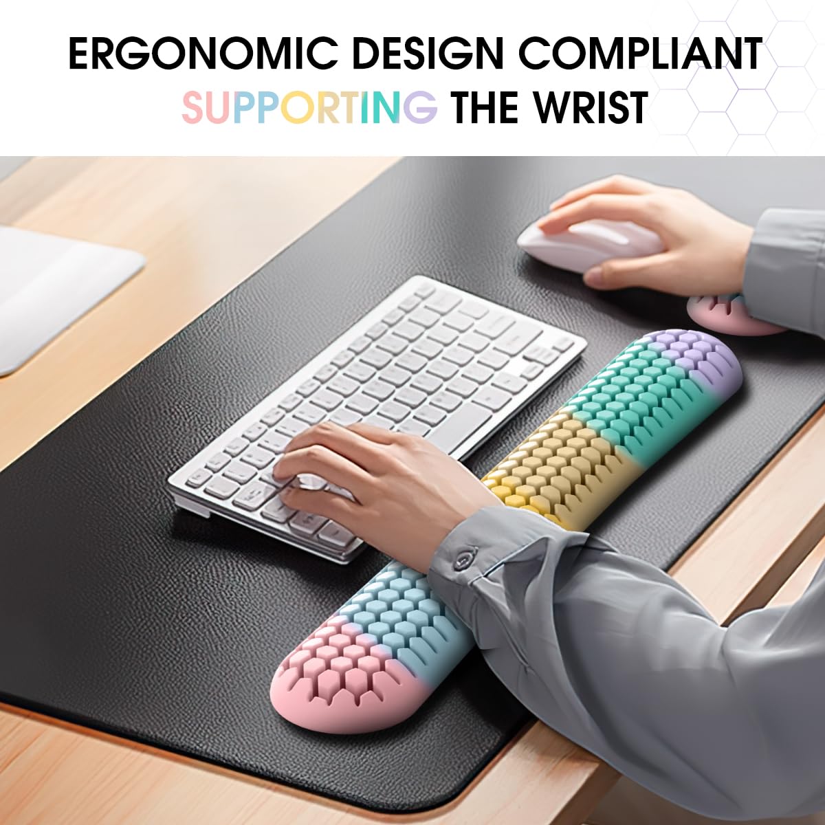 Ergonomic Silicone Wrist Rest Set – Keyboard & Mouse Support Pad with Honeycomb Design for Office, Gaming, and Home Use (Rainbow)