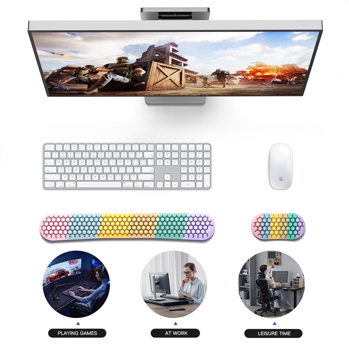 Ergonomic Silicone Wrist Rest Set – Keyboard & Mouse Support Pad with Honeycomb Design for Office, Gaming, and Home Use (Rainbow)