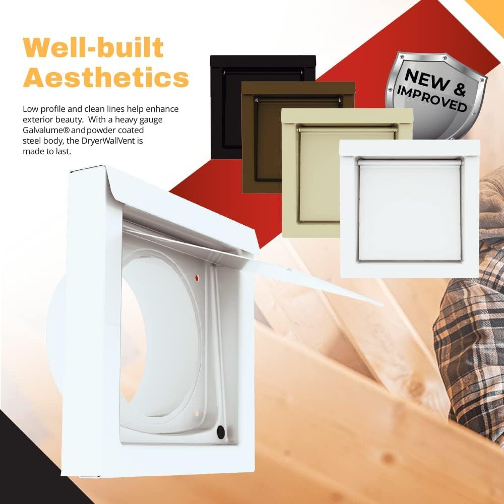 White 4-Inch Dryer Vent Cover – Outdoor Wall Exhaust for Clothes Dryer & Bathroom Fan | Durable Galvalume Steel with Quiet Damper | Other Colours Available In-Store