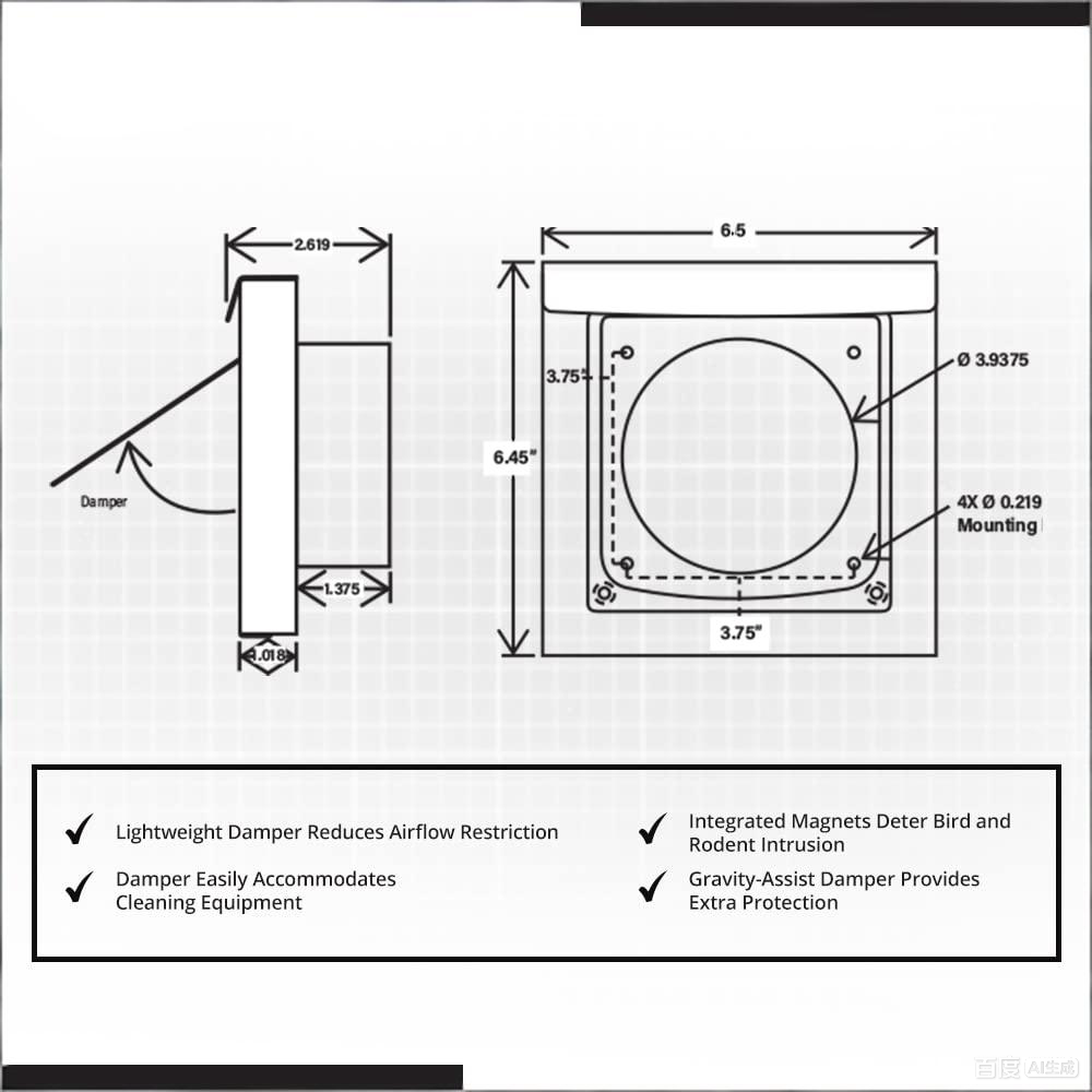 White 4-Inch Dryer Vent Cover – Outdoor Wall Exhaust for Clothes Dryer & Bathroom Fan | Durable Galvalume Steel with Quiet Damper | Other Colours Available In-Store