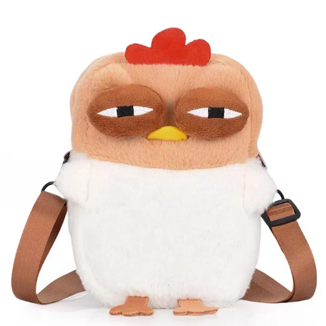 Cute Chicken Plush Crossbody Bag – White &amp; Brown Kawaii Animal Backpack for Kids &amp; Girls | Fun Gift Idea
