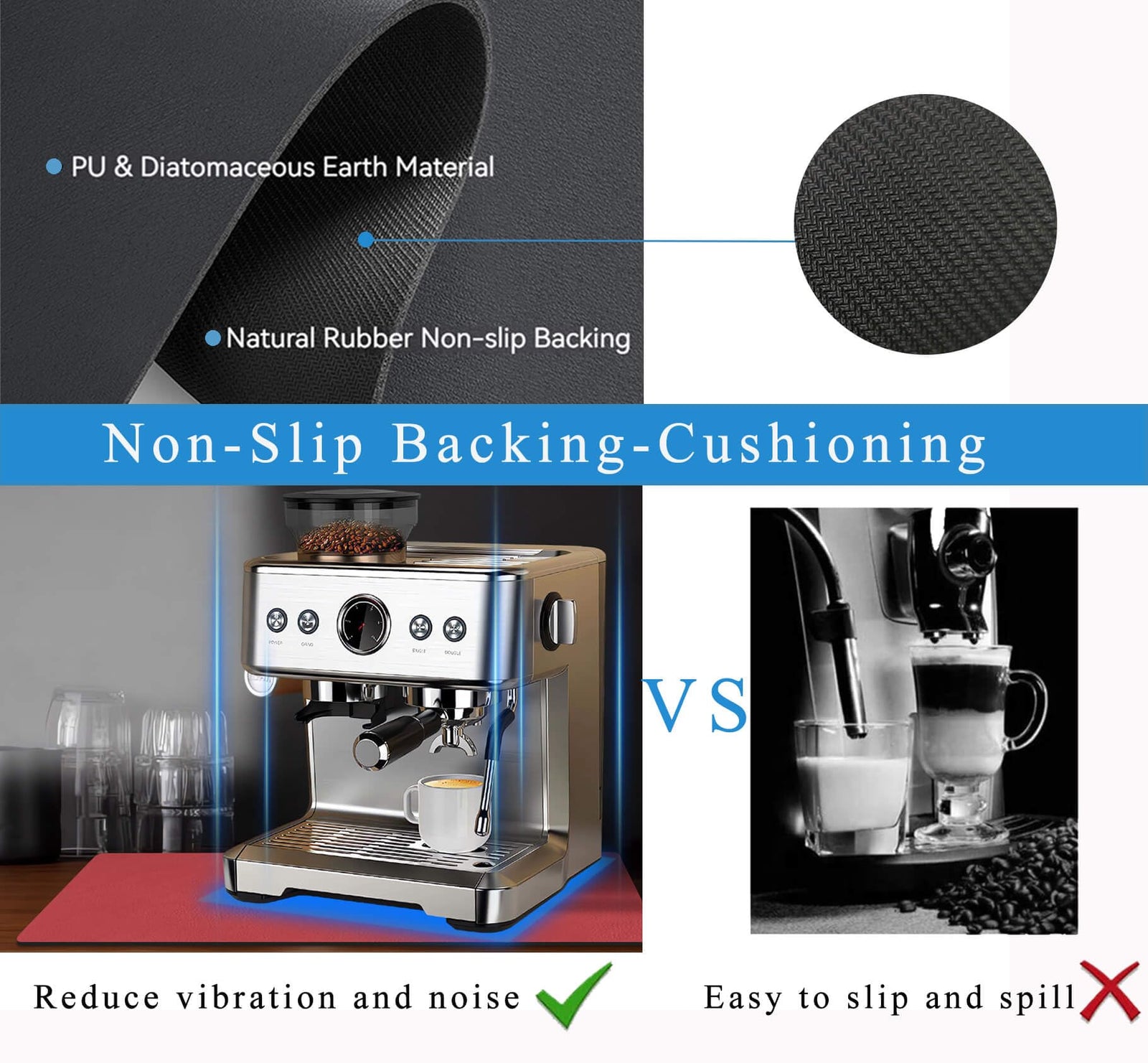 Kitchen Counter Mat for Coffee Maker – Absorbent & Quick-Dry Bar Pad with Non-Slip Backing, Protective Surface for Espresso Machine, Dish Drying Mat (Red,50*60cm)