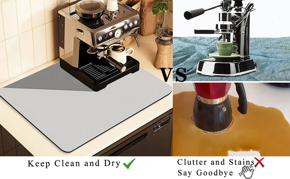 Kitchen Counter Mat for Coffee Maker – Absorbent & Quick-Dry Bar Pad with Non-Slip Backing, Protective Surface for Espresso Machine, Dish Drying Mat (Grey,30*50cm)