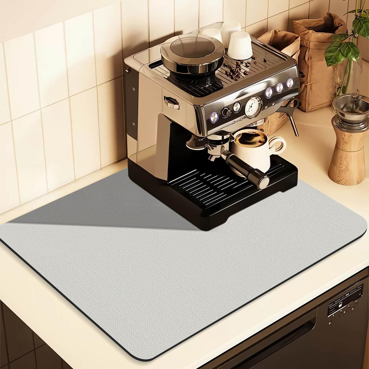 Kitchen Counter Mat for Coffee Maker – Absorbent &amp; Quick-Dry Bar Pad with Non-Slip Backing, Protective Surface for Espresso Machine, Dish Drying Mat (Grey,50*60cm)