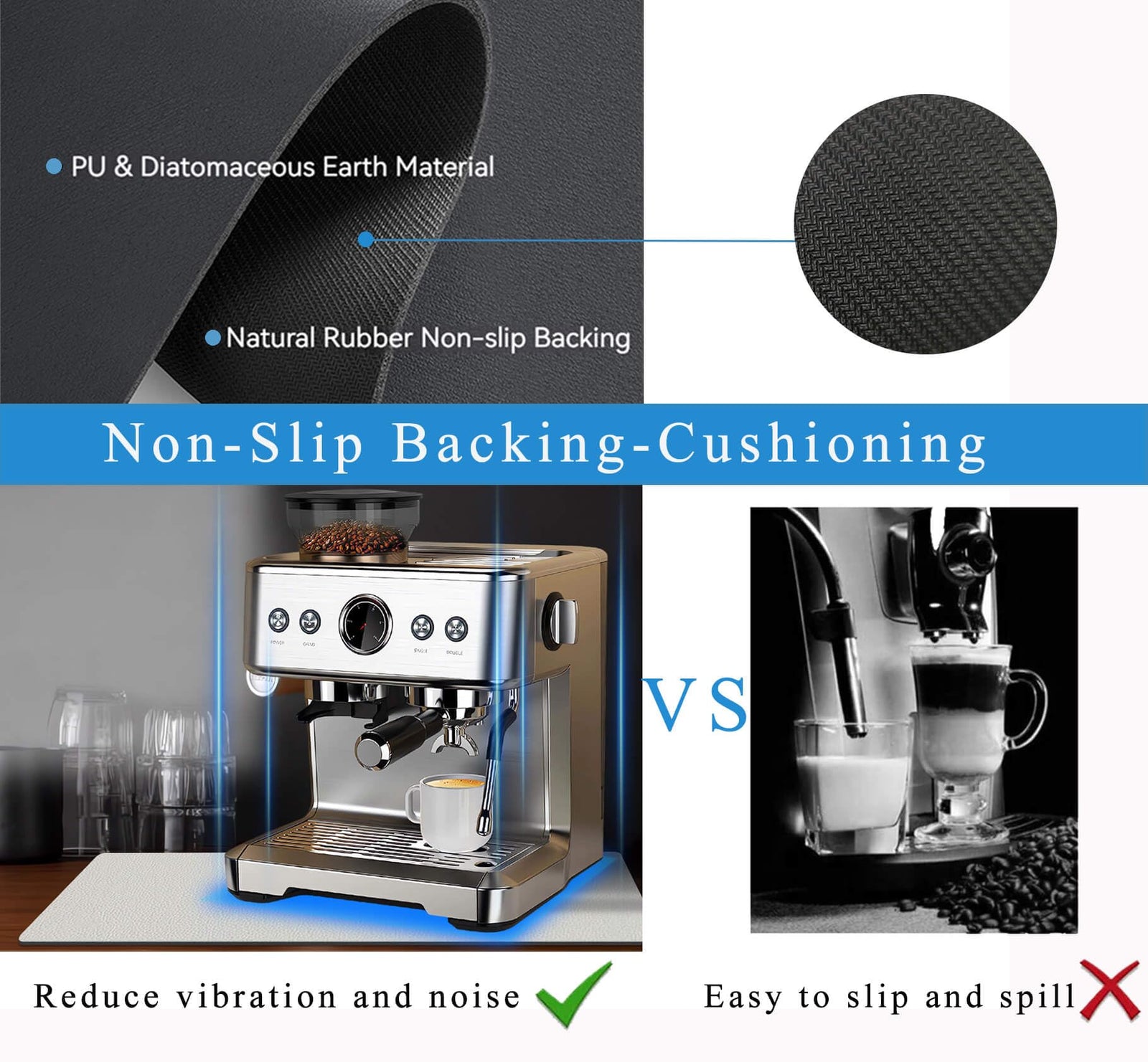 Kitchen Counter Mat for Coffee Maker – Absorbent & Quick-Dry Bar Pad with Non-Slip Backing, Protective Surface for Espresso Machine, Dish Drying Mat (Grey,50*60cm)