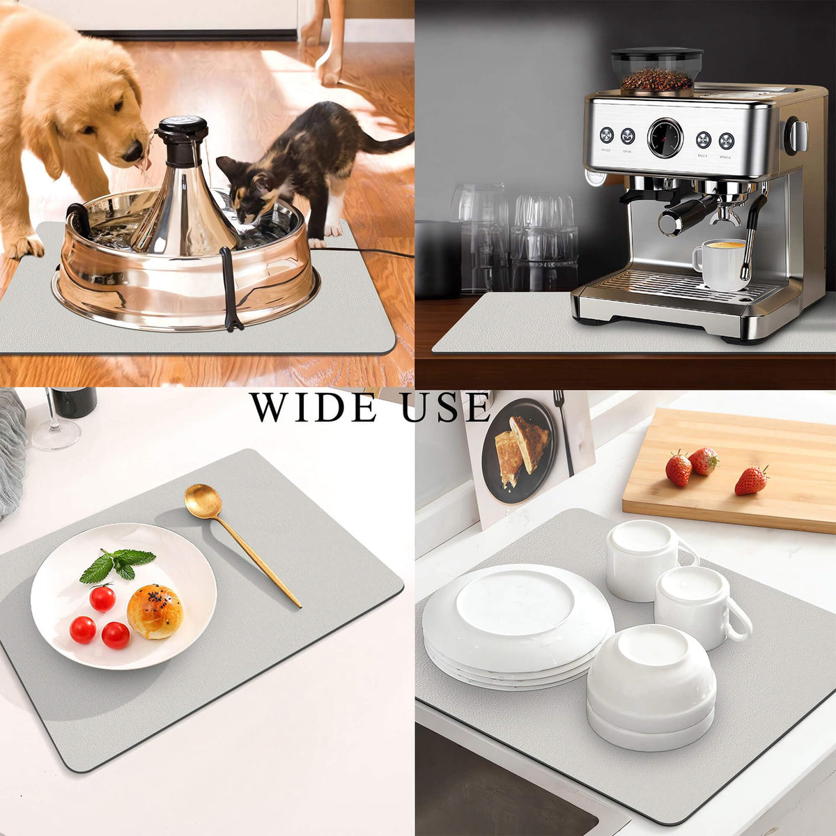 Kitchen Counter Mat for Coffee Maker – Absorbent & Quick-Dry Bar Pad with Non-Slip Backing, Protective Surface for Espresso Machine, Dish Drying Mat (Grey,60*90cm)