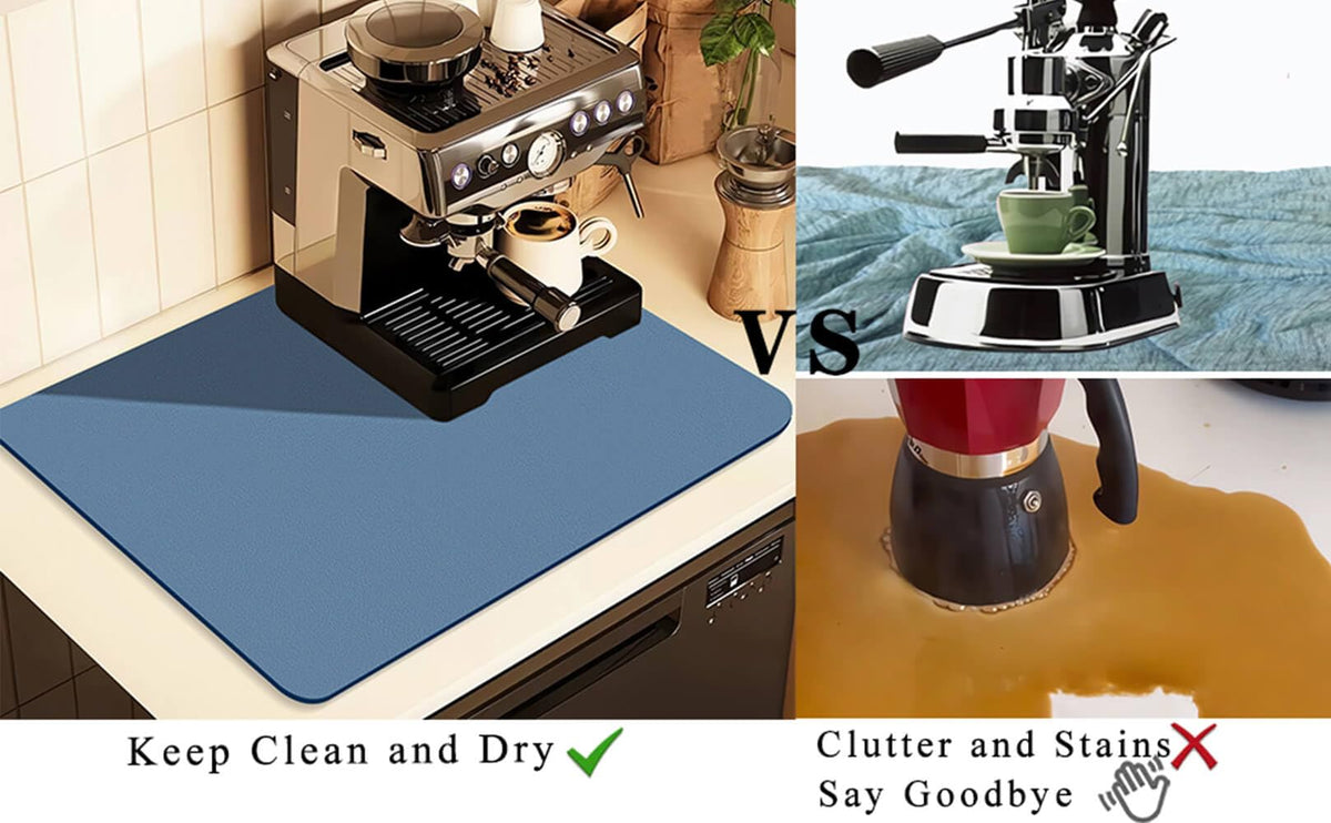 Kitchen Counter Mat for Coffee Maker – Absorbent & Quick-Dry Bar Pad with Non-Slip Backing, Protective Surface for Espresso Machine, Dish Drying Mat (Blue,30*40cm)