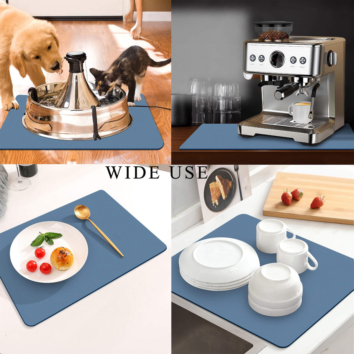 Kitchen Counter Mat for Coffee Maker – Absorbent & Quick-Dry Bar Pad with Non-Slip Backing, Protective Surface for Espresso Machine, Dish Drying Mat (Blue,40*60cm)