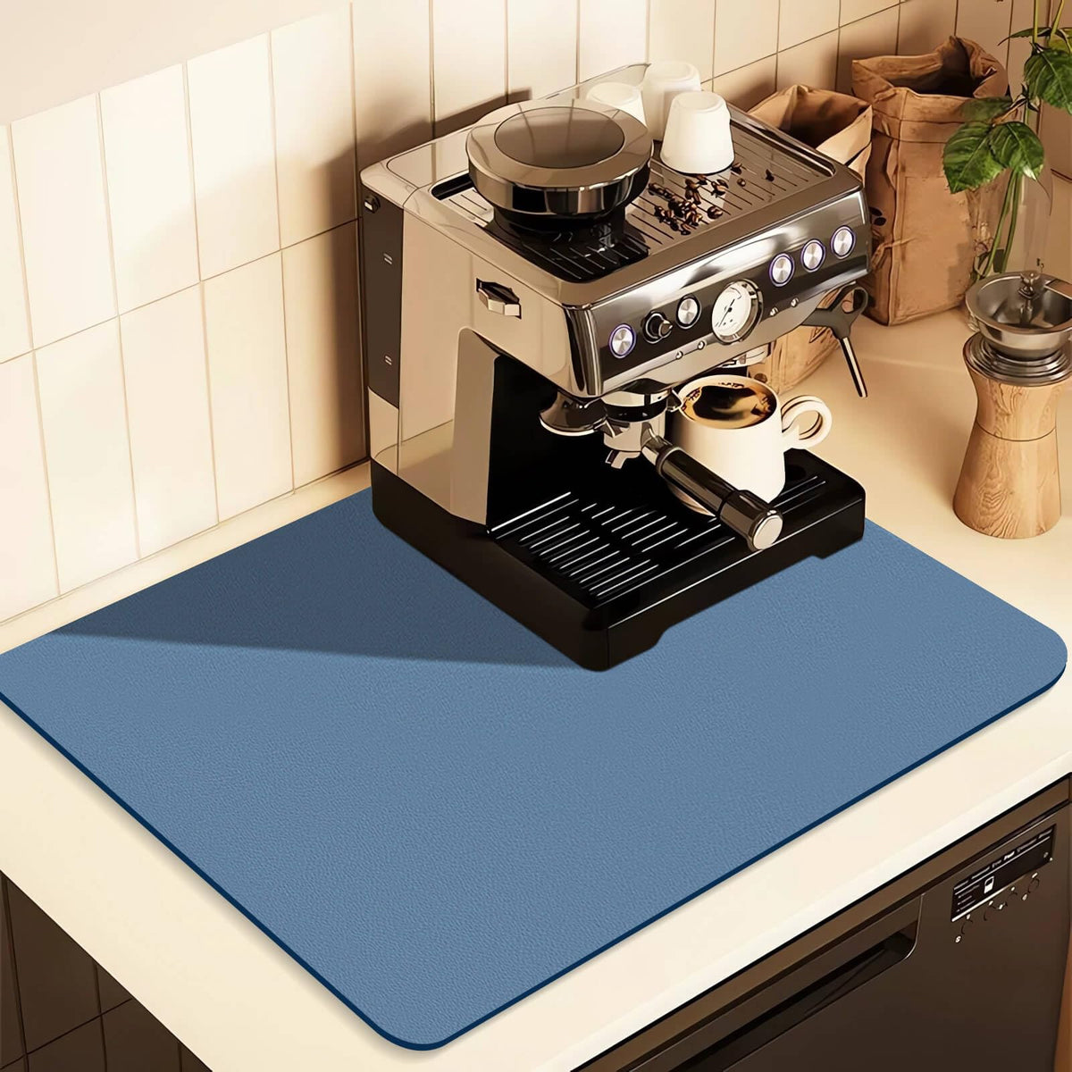 Kitchen Counter Mat for Coffee Maker – Absorbent &amp; Quick-Dry Bar Pad with Non-Slip Backing, Protective Surface for Espresso Machine, Dish Drying Mat (Blue,60*90cm)