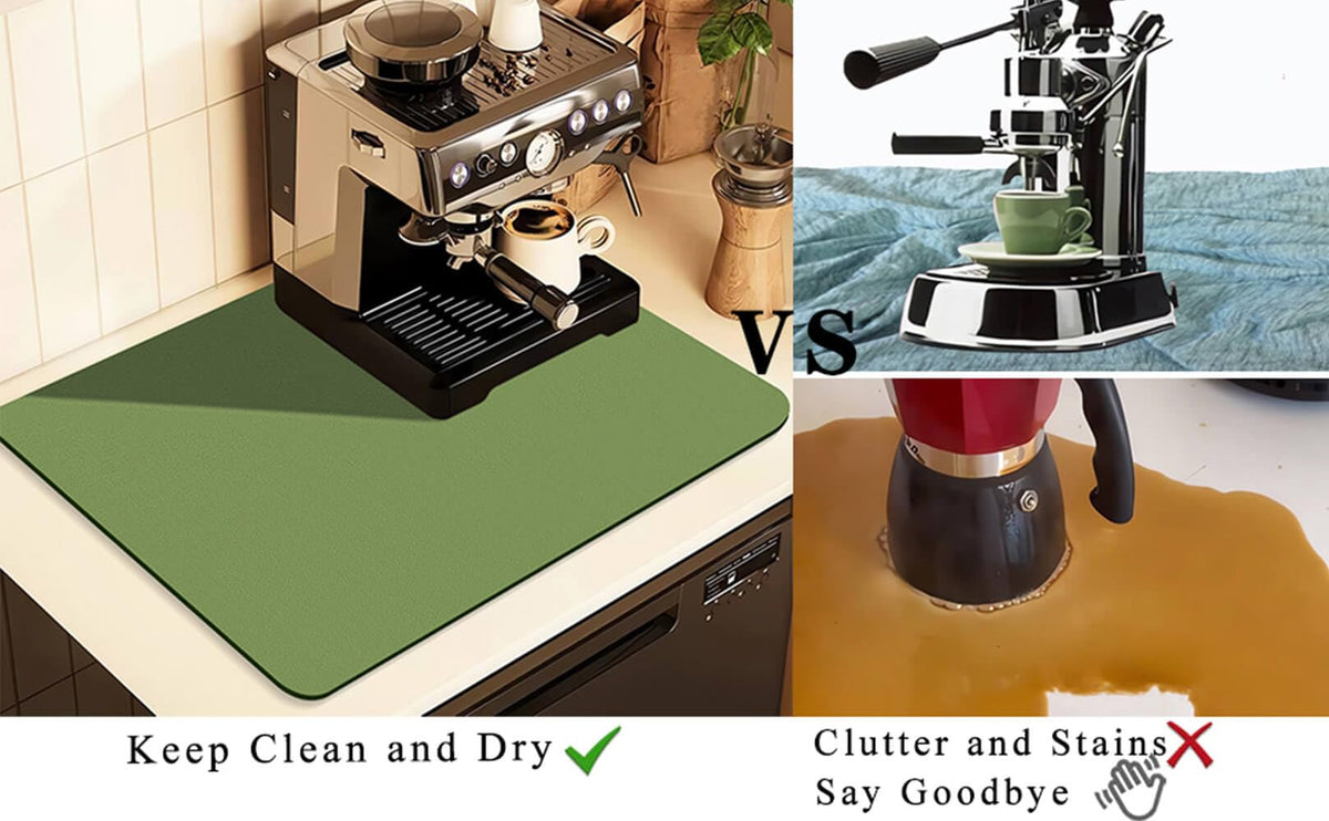 Kitchen Counter Mat for Coffee Maker – Absorbent & Quick-Dry Bar Pad with Non-Slip Backing, Protective Surface for Espresso Machine, Dish Drying Mat (Green,30*40cm)