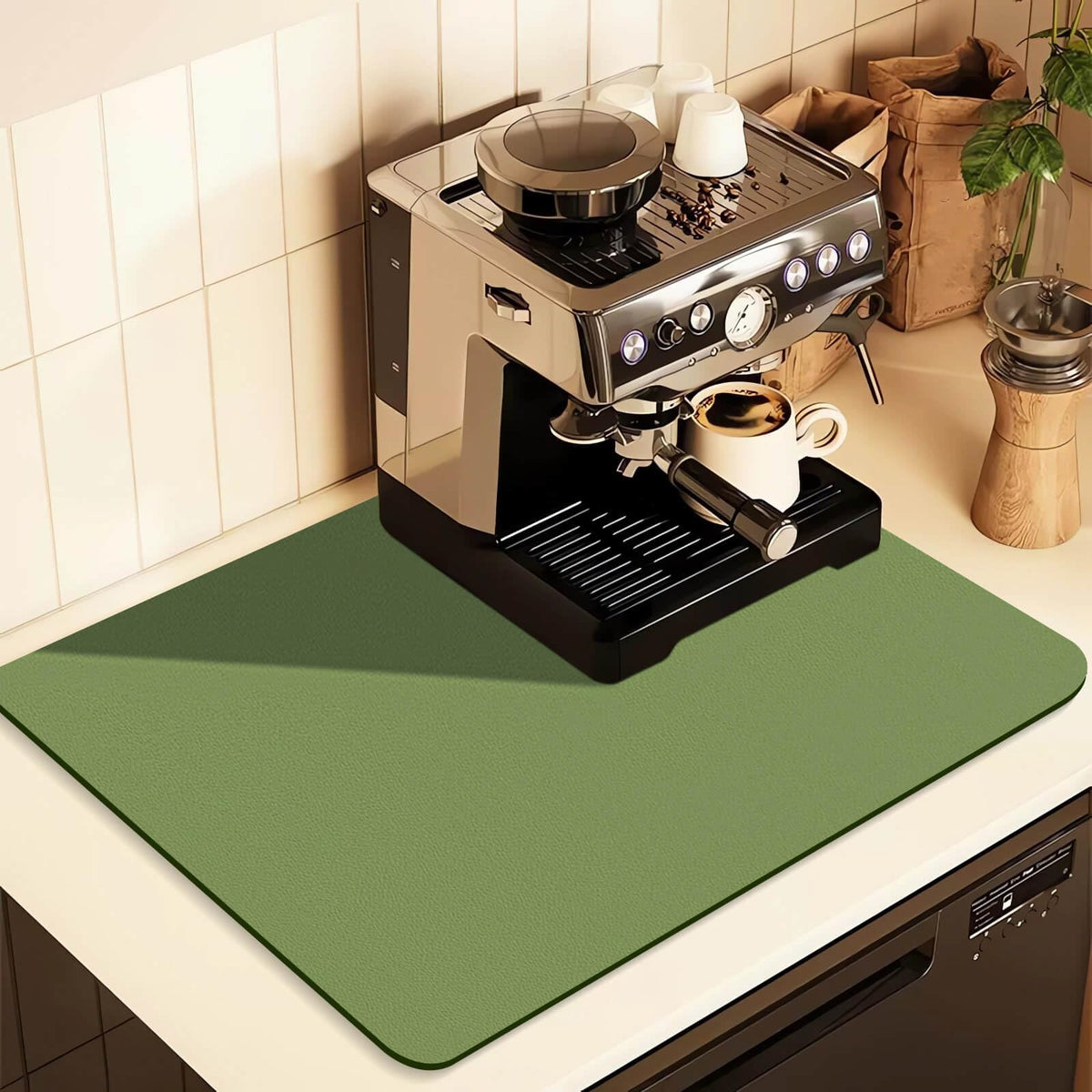 Kitchen Counter Mat for Coffee Maker – Absorbent &amp; Quick-Dry Bar Pad with Non-Slip Backing, Protective Surface for Espresso Machine, Dish Drying Mat (Green,50*80cm)