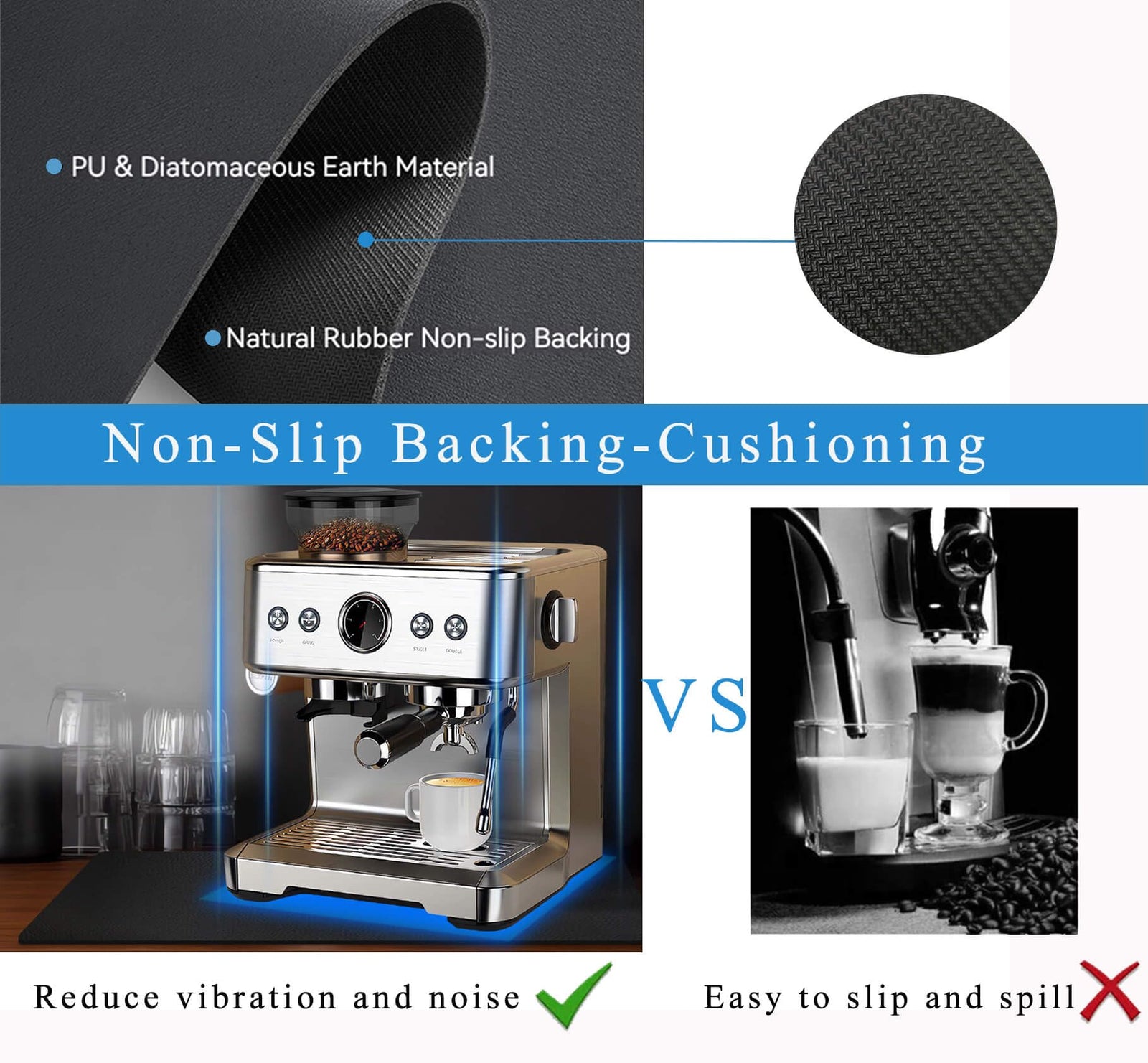 Kitchen Counter Mat for Coffee Maker – Absorbent & Quick-Dry Bar Pad with Non-Slip Backing, Protective Surface for Espresso Machine, Dish Drying Mat (Black,50*80cm)