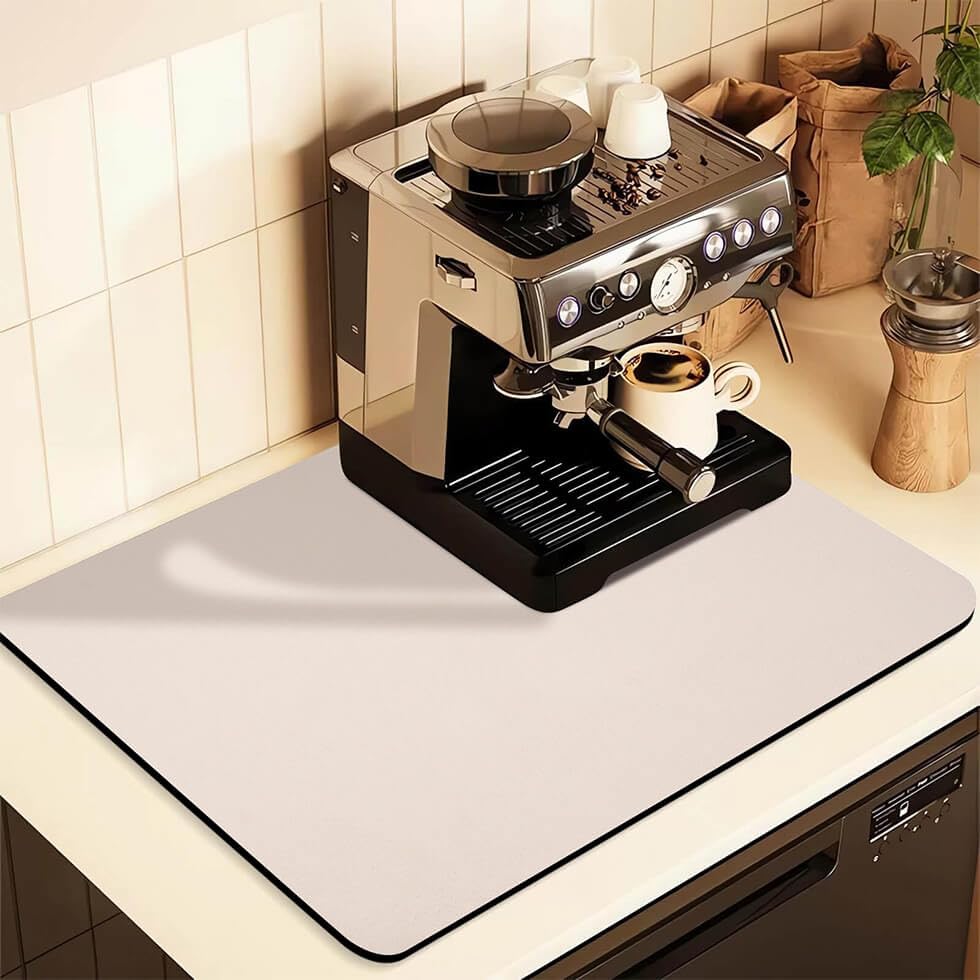 Kitchen Counter Mat for Coffee Maker – Absorbent &amp; Quick-Dry Bar Pad with Non-Slip Backing, Protective Surface for Espresso Machine, Dish Drying Mat (Beige,30*50cm)