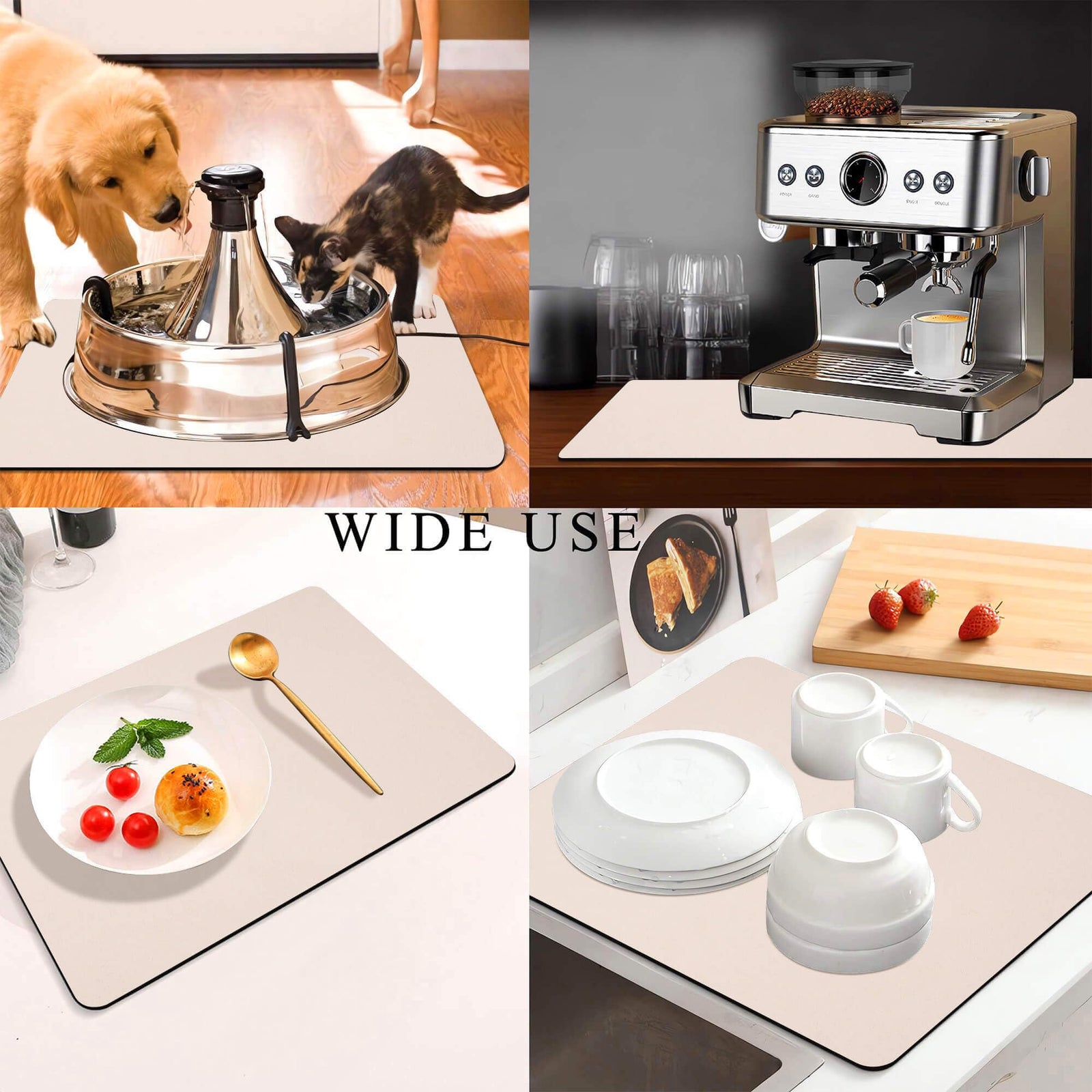 Kitchen Counter Mat for Coffee Maker – Absorbent & Quick-Dry Bar Pad with Non-Slip Backing, Protective Surface for Espresso Machine, Dish Drying Mat (Beige,40*50cm)