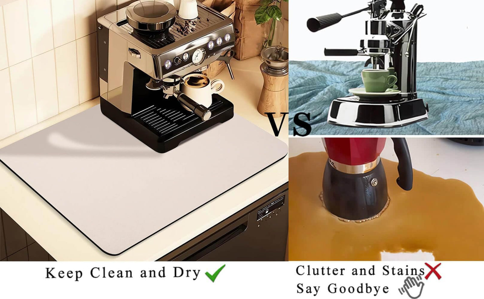 Kitchen Counter Mat for Coffee Maker – Absorbent & Quick-Dry Bar Pad with Non-Slip Backing, Protective Surface for Espresso Machine, Dish Drying Mat Beige,(60*90cm)