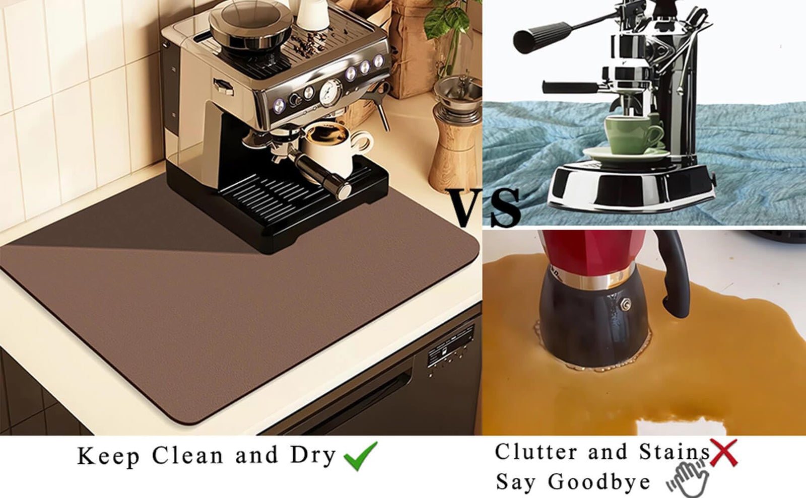 Kitchen Counter Mat for Coffee Maker – Absorbent & Quick-Dry Bar Pad with Non-Slip Backing, Protective Surface for Espresso Machine, Dish Drying Mat (Brown,30*50cm)
