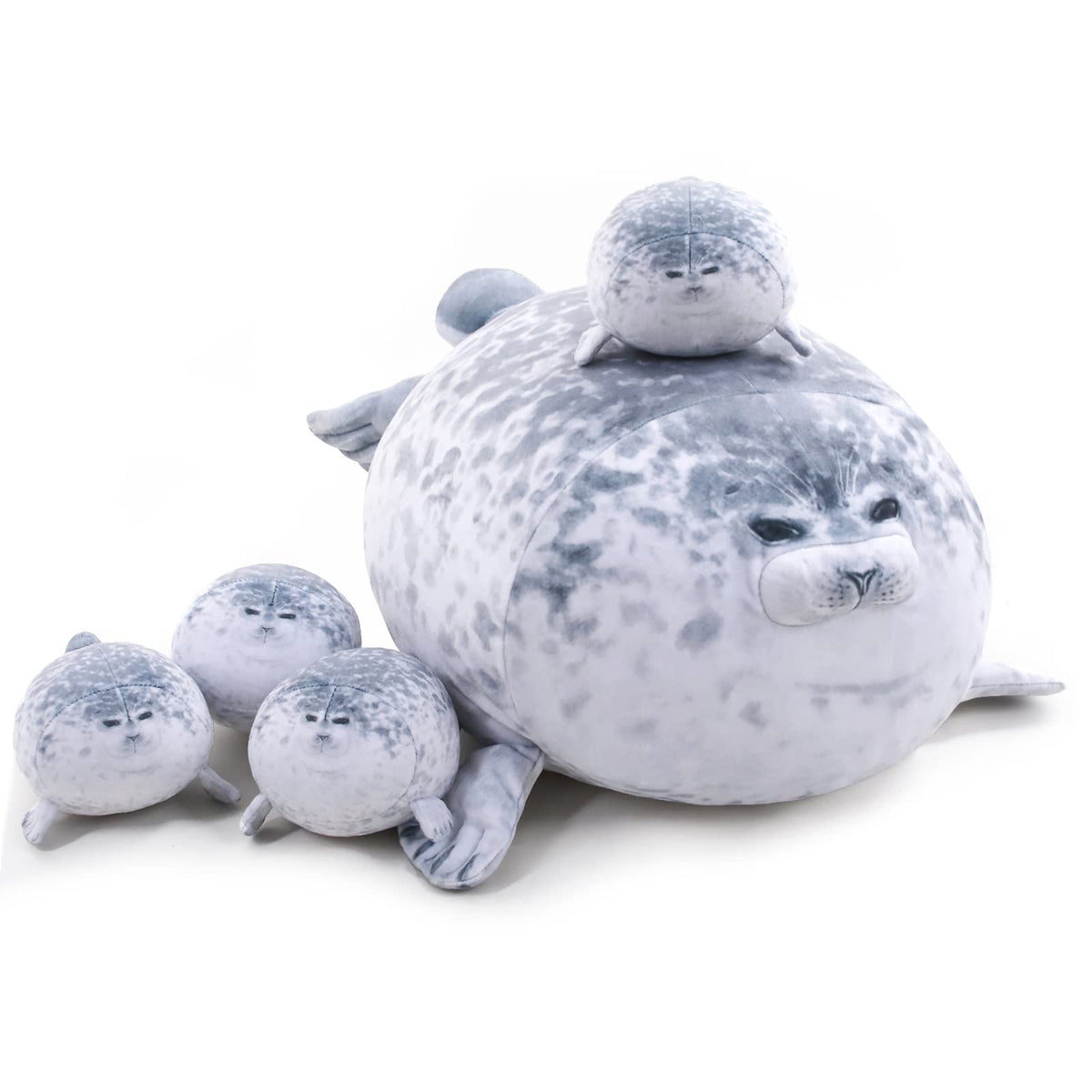 Gray Chubby Seal Plush Pillow with 4 Baby Seals Inside: Soft Stuffed Animal for Kids, Hug Pillow &amp; Room Decor – Perfect Gift for Children