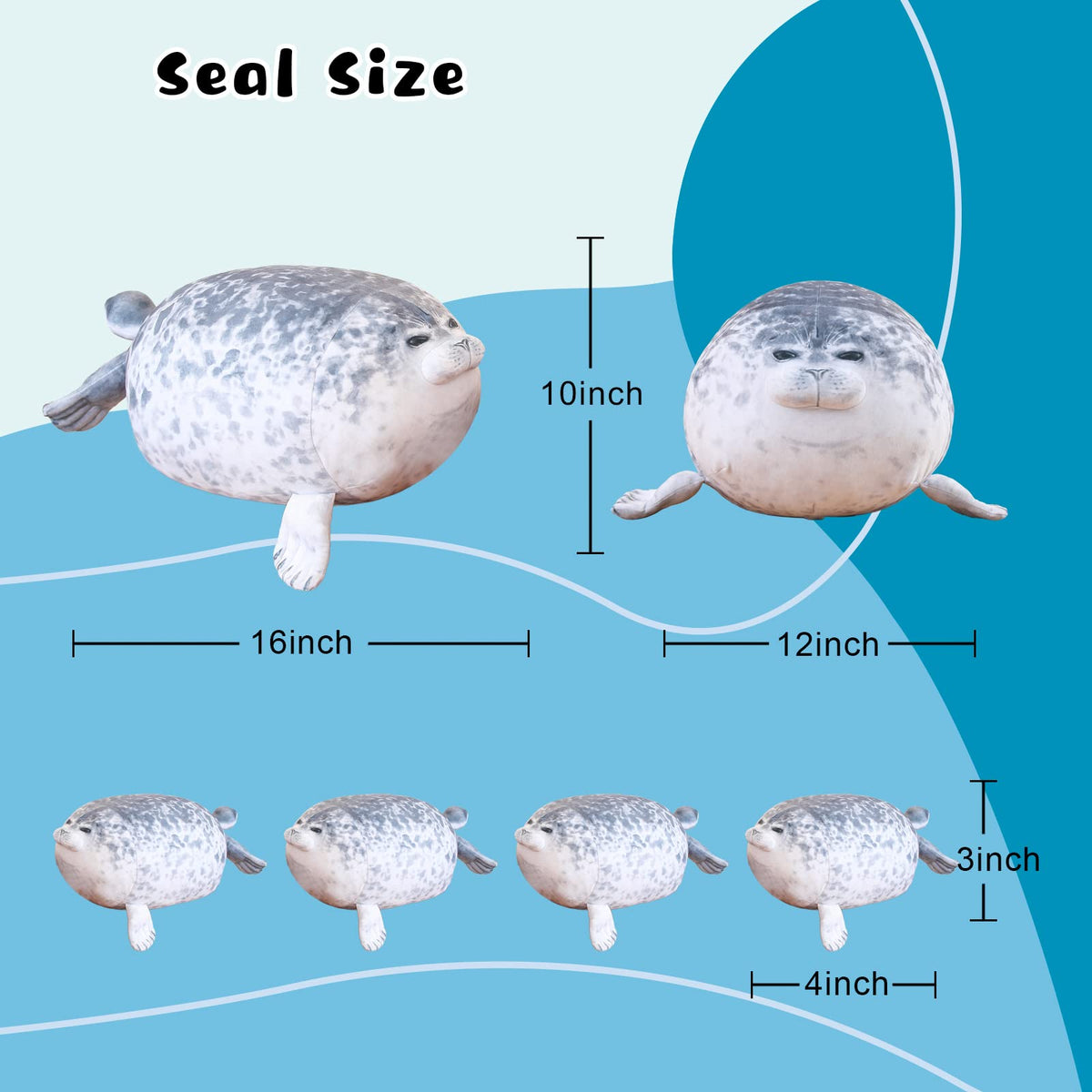 Gray Chubby Seal Plush Pillow with 4 Baby Seals Inside: Soft Stuffed Animal for Kids, Hug Pillow & Room Decor – Perfect Gift for Children