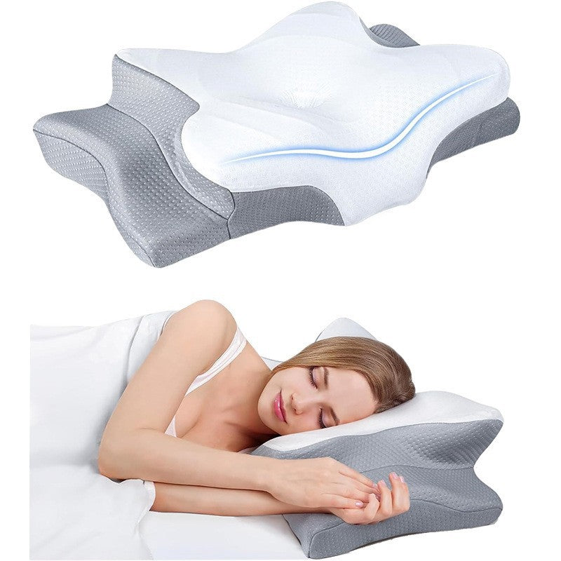 High-Performance Butterfly Memory Foam Pillow – 15° Cervical Support, Cooling Gel Cover, Ergonomic Contour Design for Neck Pain Relief &amp; Deep Sleep – Ideal for Side &amp; Back Sleepers (White &amp; Gray)