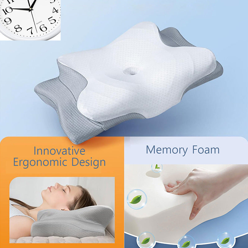 High-Performance Butterfly Memory Foam Pillow – 15° Cervical Support, Cooling Gel Cover, Ergonomic Contour Design for Neck Pain Relief & Deep Sleep – Ideal for Side & Back Sleepers (White & Gray)