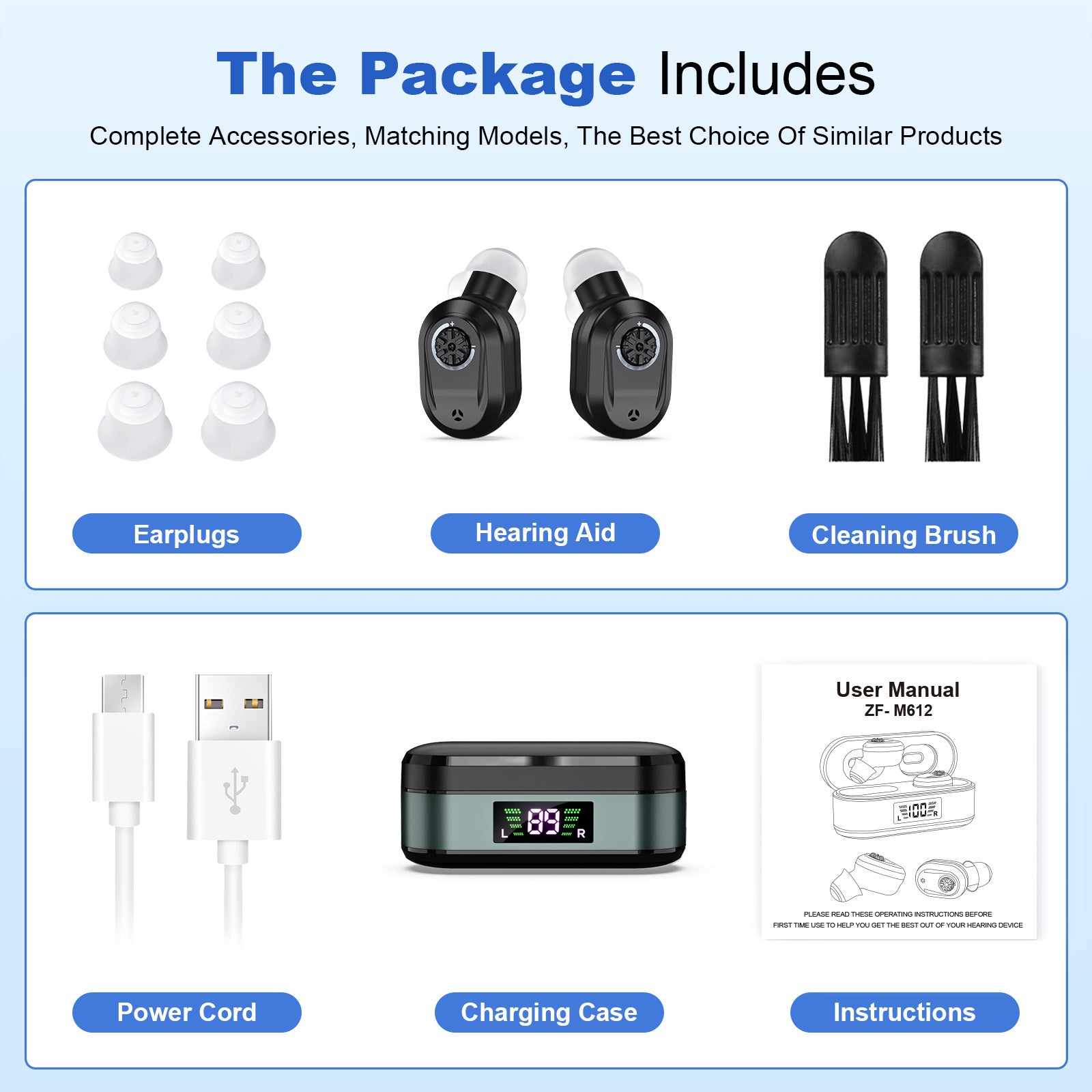 Rechargeable In-the-Ear Hearing Aids with Charging Case and LCD Display – Ultra-Compact Sound Amplifier for Seniors (Black & Green Case, Black Device)