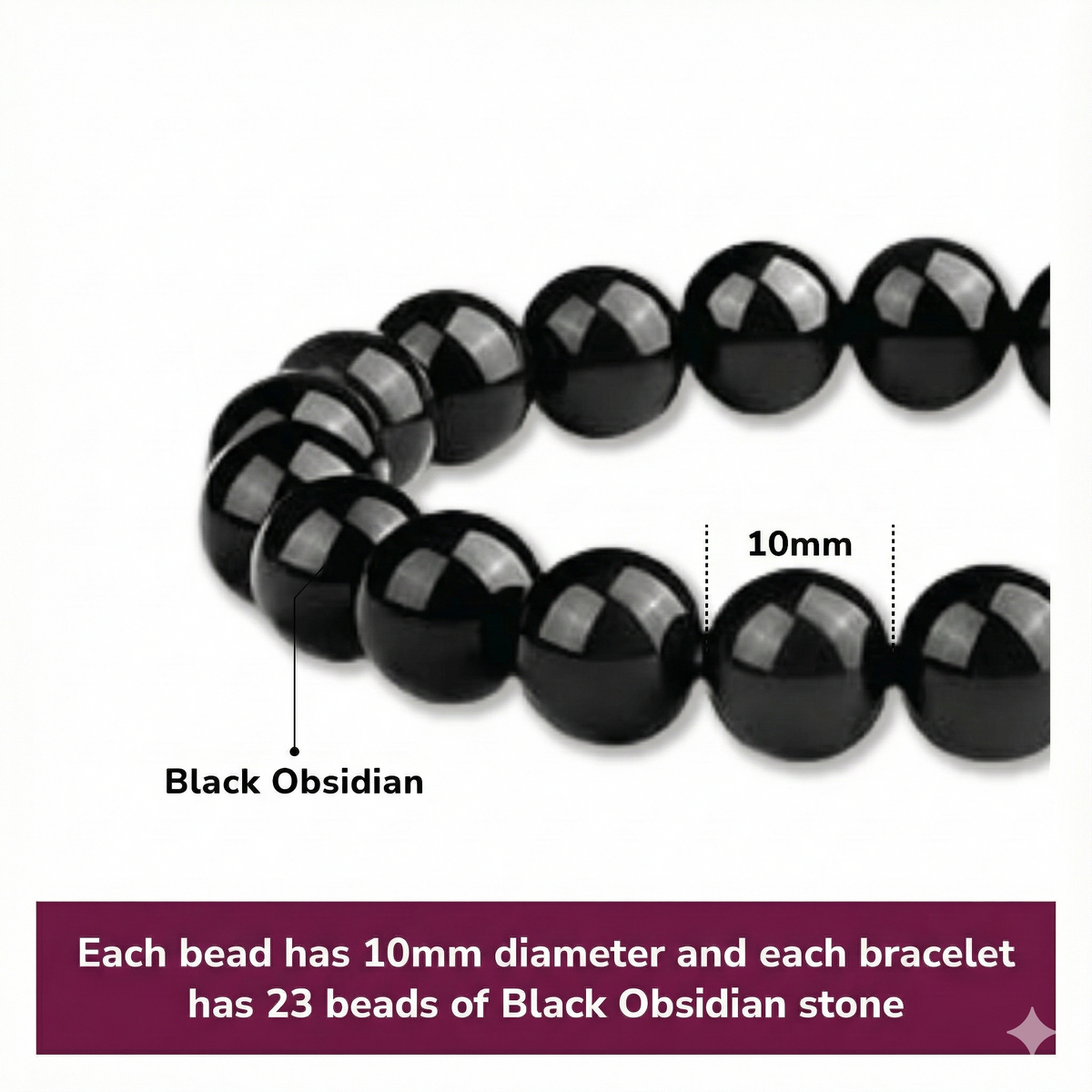10mm Natural Black Obsidian Beaded Bracelet for Men and Women – Stretchable Healing Crystal Jewelry with Elastic Band, Protective Energy Stone Gift for Birthday, Valentine’s Day, Meditation (Black)