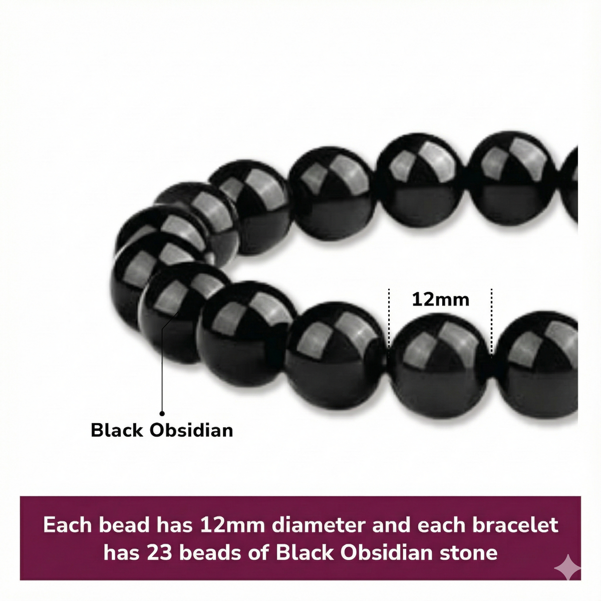 12mm Natural Black Obsidian Beaded Bracelet for Men and Women – Stretchable Healing Crystal Jewelry with Elastic Band, Protective Energy Stone Gift for Birthday, Valentine’s Day, Meditation (Black)