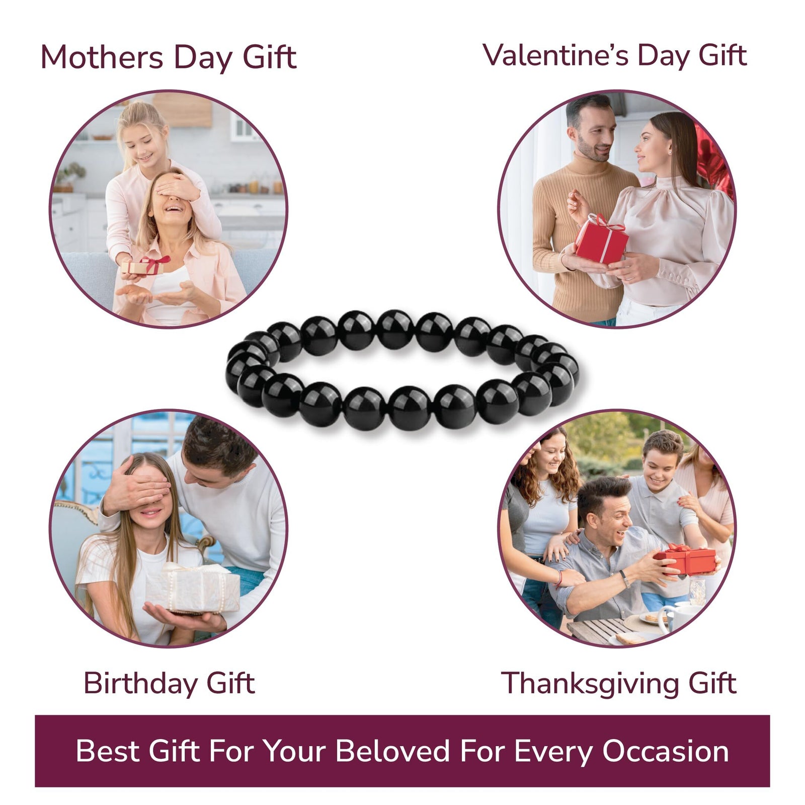 12mm Natural Black Obsidian Beaded Bracelet for Men and Women – Stretchable Healing Crystal Jewelry with Elastic Band, Protective Energy Stone Gift for Birthday, Valentine’s Day, Meditation (Black)