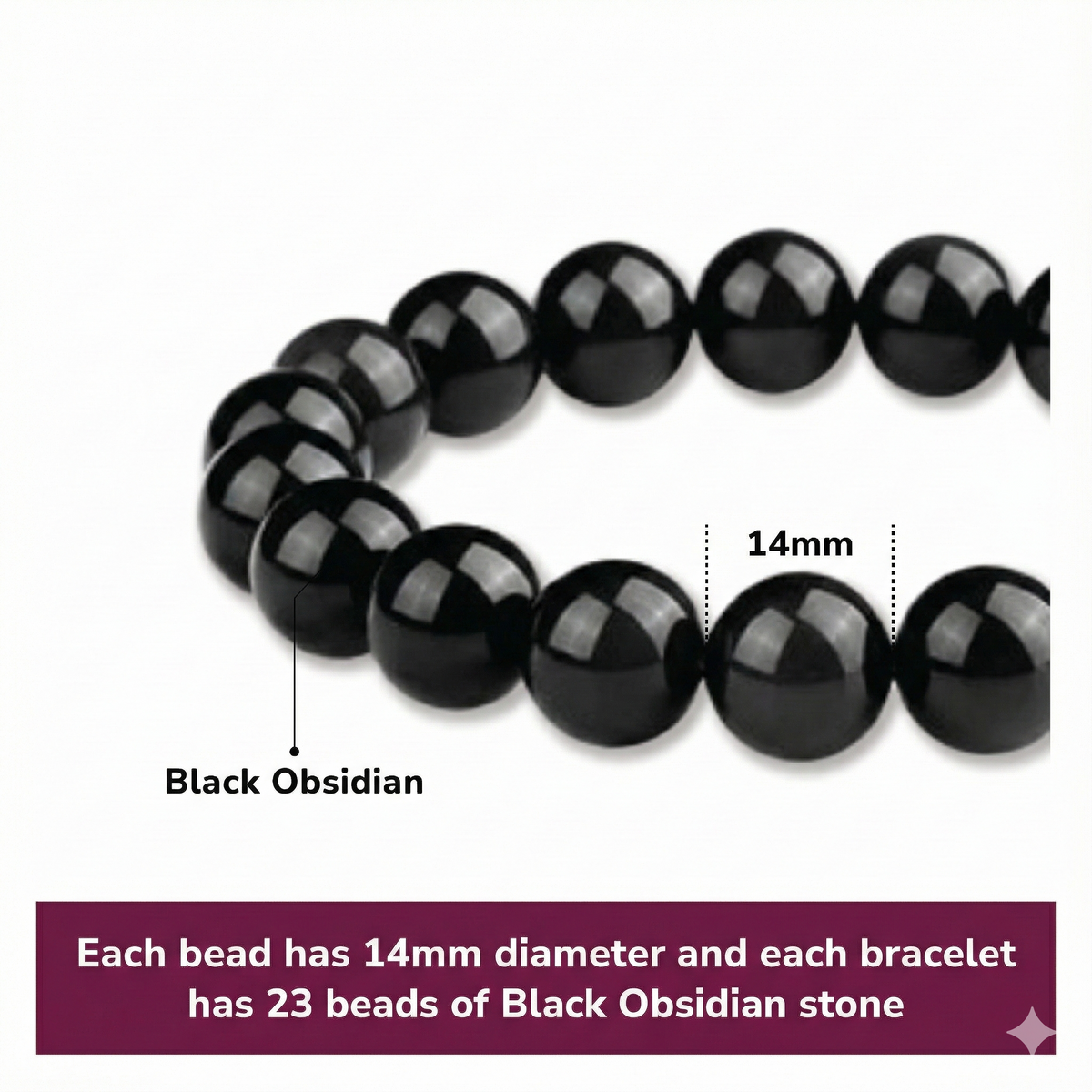14mm Natural Black Obsidian Beaded Bracelet for Men and Women – Stretchable Healing Crystal Jewelry with Elastic Band, Protective Energy Stone Gift for Birthday, Valentine’s Day, Meditation (Black)