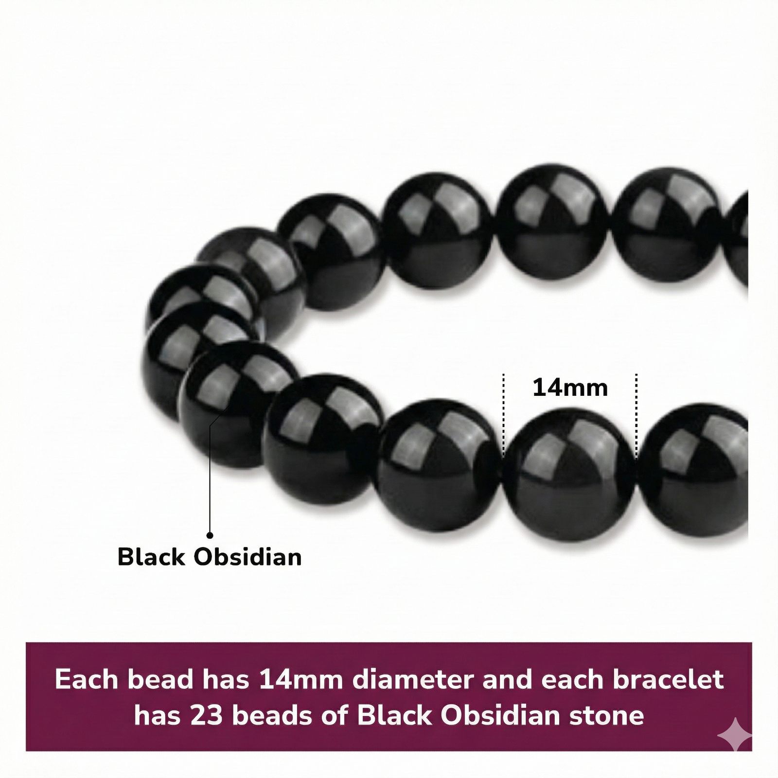 14mm Natural Black Obsidian Beaded Bracelet for Men and Women – Stretchable Healing Crystal Jewelry with Elastic Band, Protective Energy Stone Gift for Birthday, Valentine’s Day, Meditation (Black)