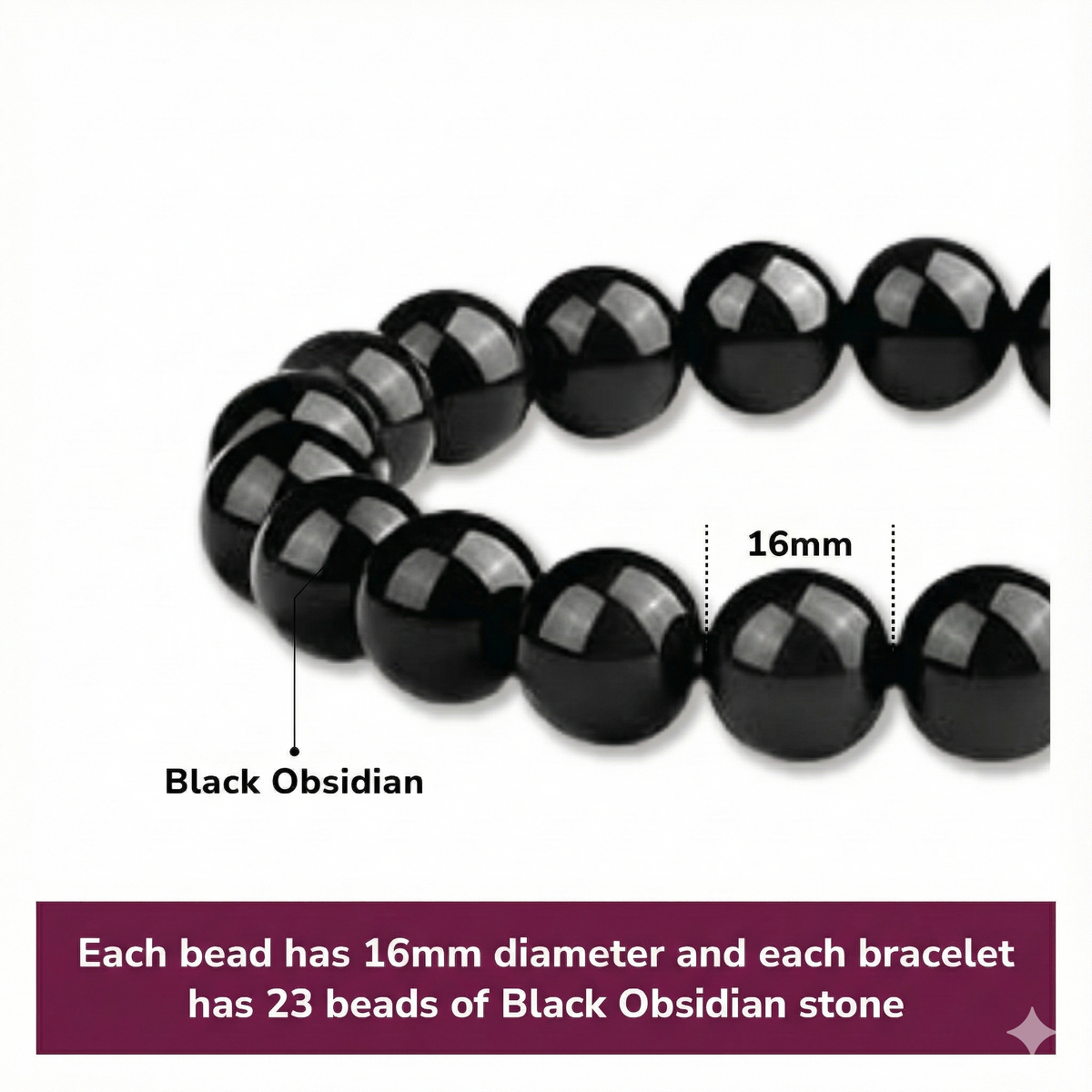16mm Natural Black Obsidian Beaded Bracelet for Men and Women – Stretchable Healing Crystal Jewelry with Elastic Band, Protective Energy Stone Gift for Birthday, Valentine’s Day, Meditation (Black)