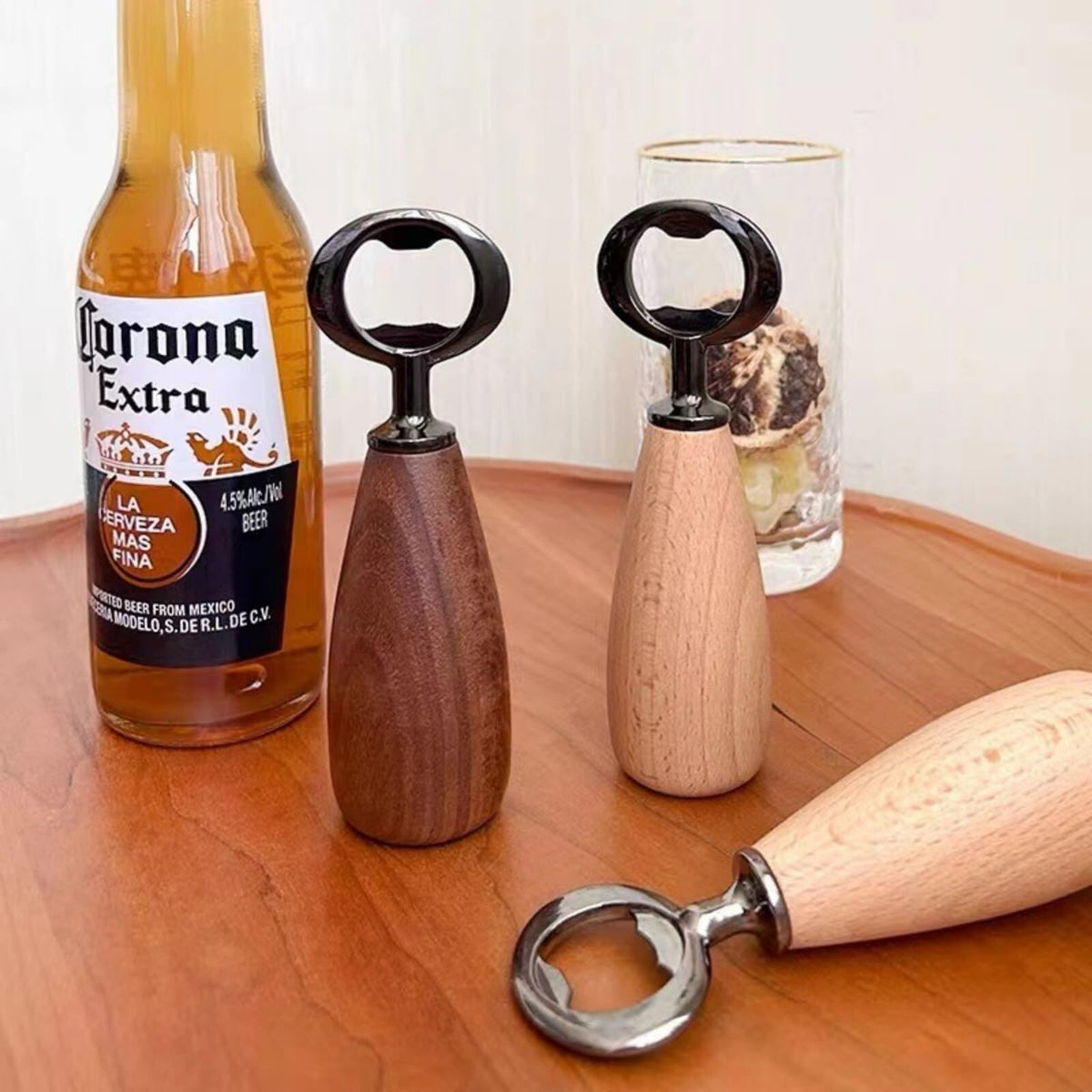 Handcrafted Wooden Bottle Opener – Walnut & Stainless Steel Beer Opener with Ergonomic Handle | Premium Bar Tool for Home, Kitchen & Gifts