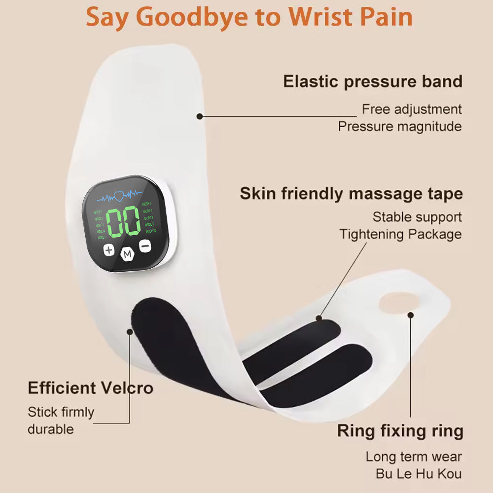 Smart Wrist Massage Brace with 10 Modes & 29 Intensity Levels – Rechargeable Heat Therapy and TENS for Pain Relief, Carpal Tunnel Support, and Joint Comfort (White)  | Blue Version Available In-Store