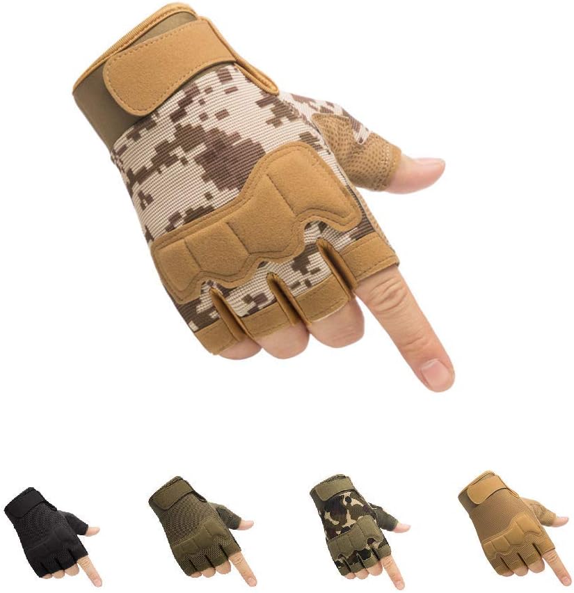 Tactical Fingerless Gloves with Knuckle Protection – Breathable Outdoor Gloves for Shooting, Hunting, Cycling, and Training (Yellow Camouflage,S)