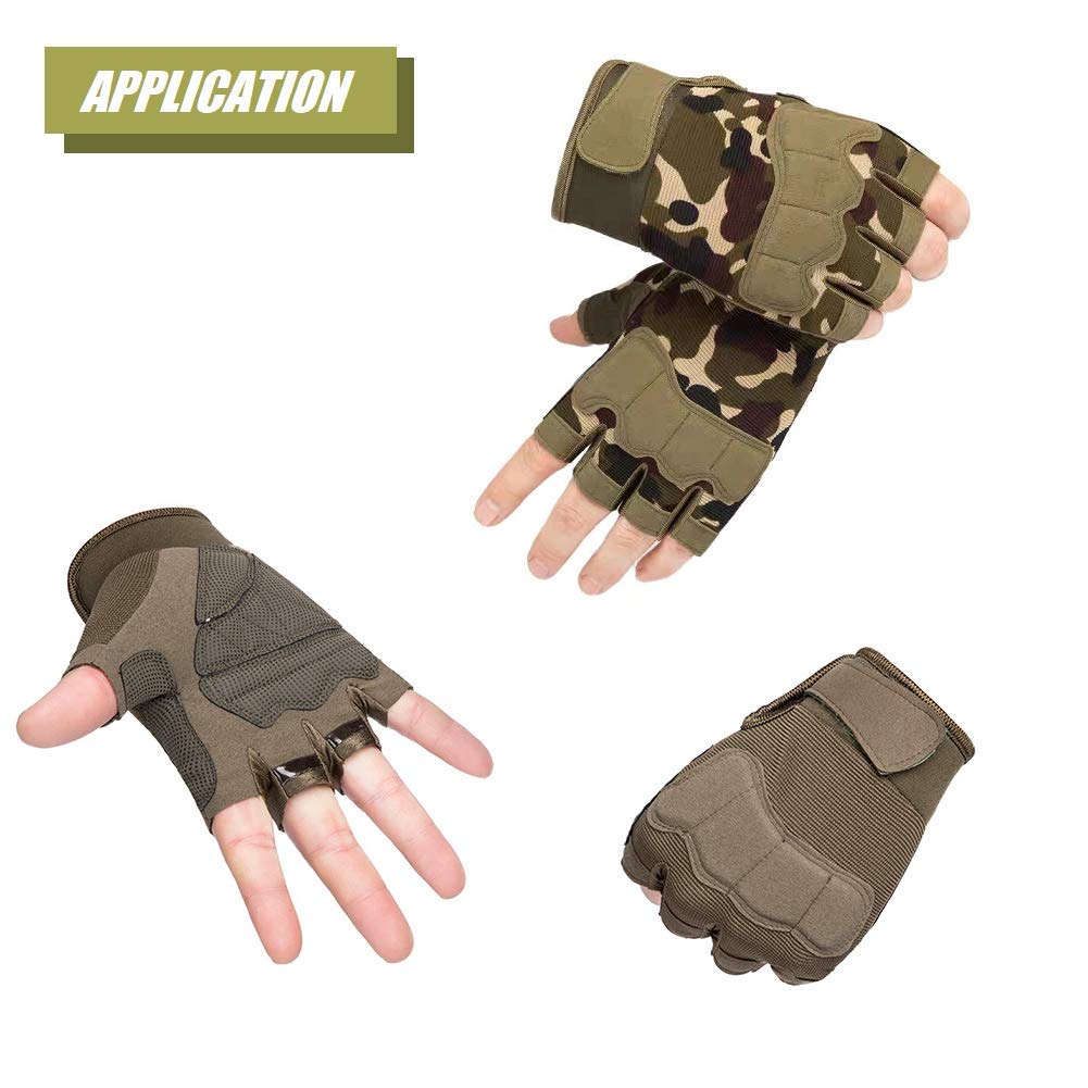 Tactical Fingerless Gloves with Knuckle Protection – Breathable Outdoor Gloves for Shooting, Hunting, Cycling, and Training (Green Camouflage,L)